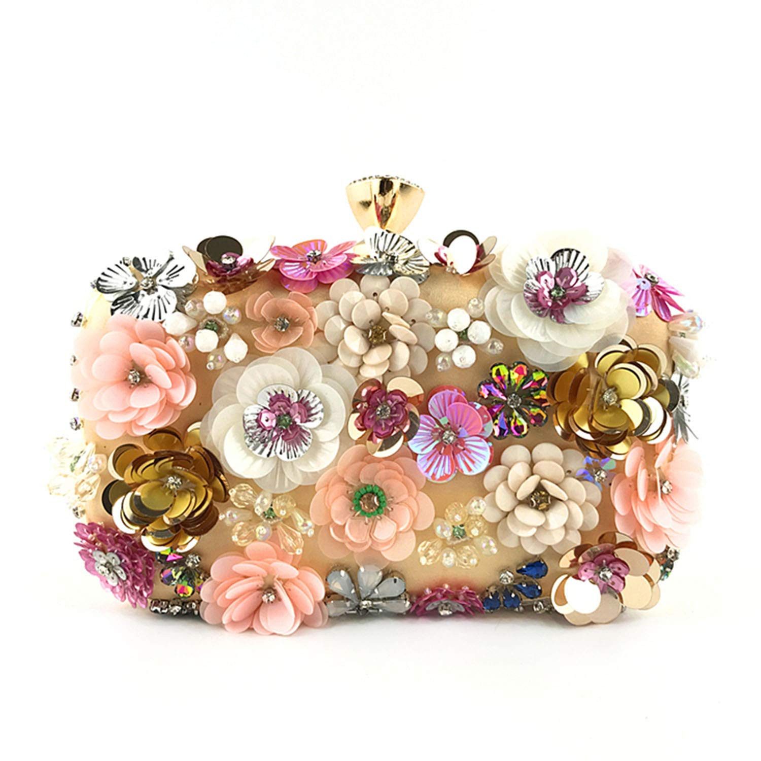 Zaewry Abendtasche Damen-Clutch mit Blumenmuster, Abendhandtasche, Schultertasche, mit Kettenriemen