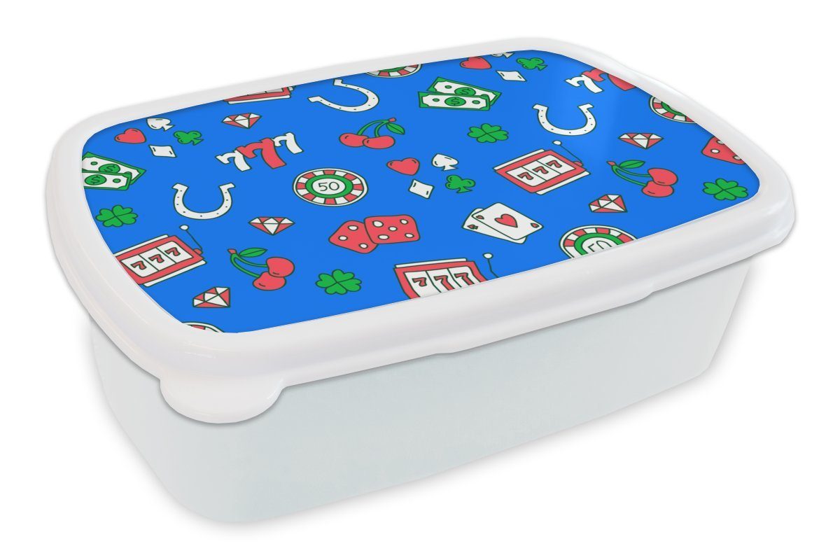 MuchoWow Lunchbox Kassetten - Casino - Spielautomat - Poker, Kunststoff, (2-tlg), Brotbox für Kinder und Erwachsene, Brotdose, für Jungs und Mädchen weiß