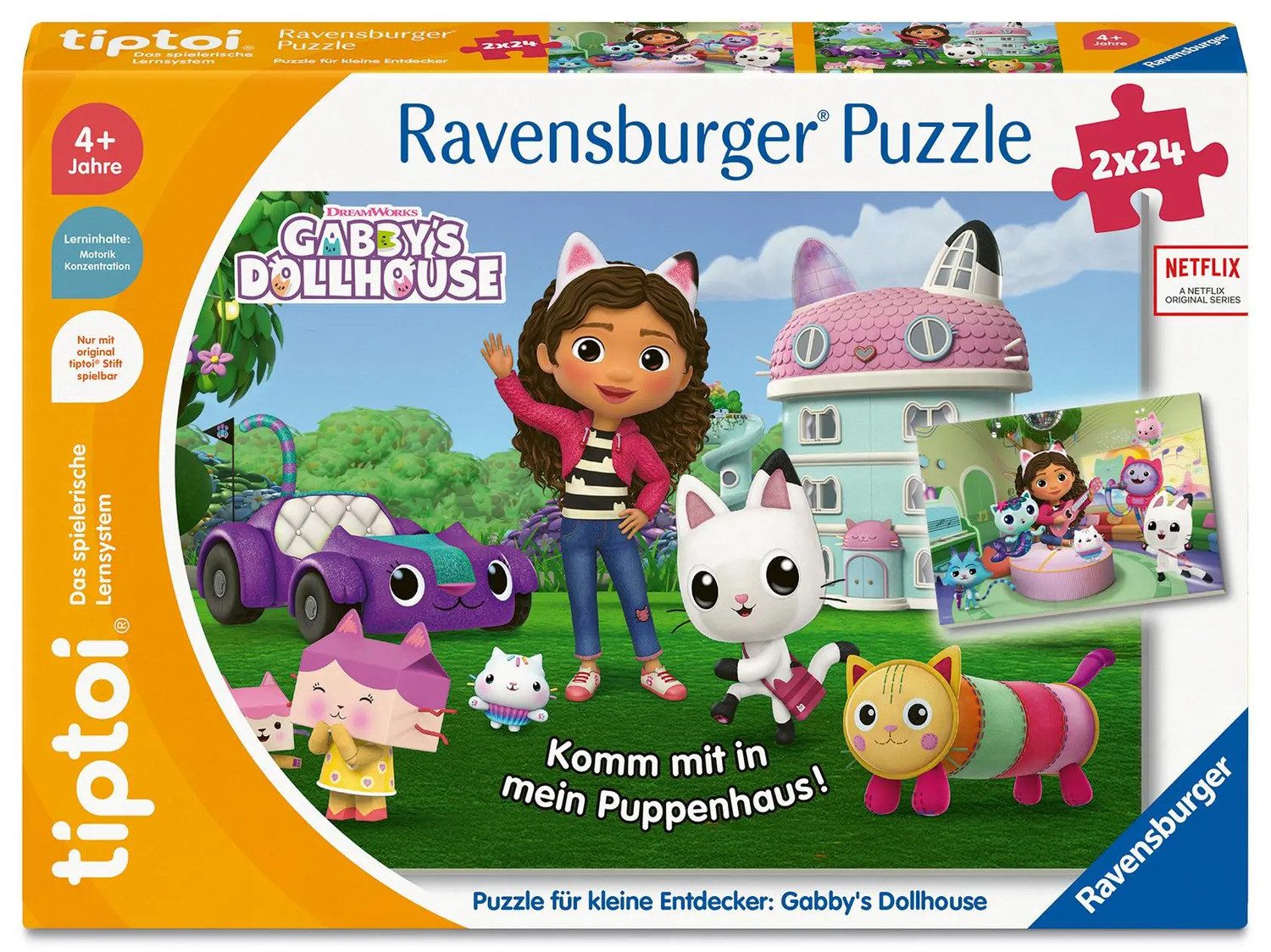 Ravensburger Puzzle tiptoi® Puzzle für kleine Entdecker Gabby's Dollhouse - 2x24 Teile, 24 Puzzleteile