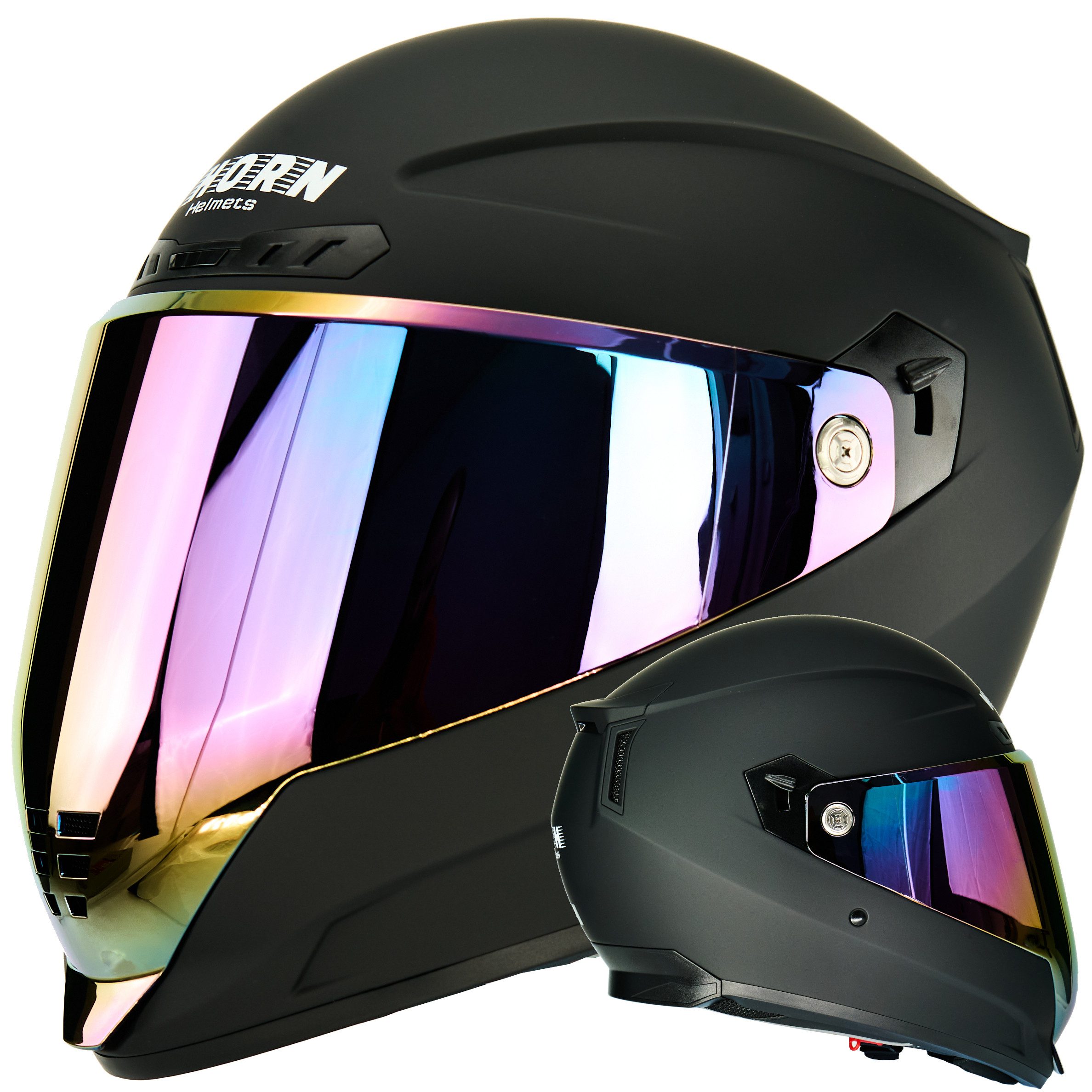 Motorradhelm Predator matt H838 BLUE Iridium Visier + KLARES Visier
