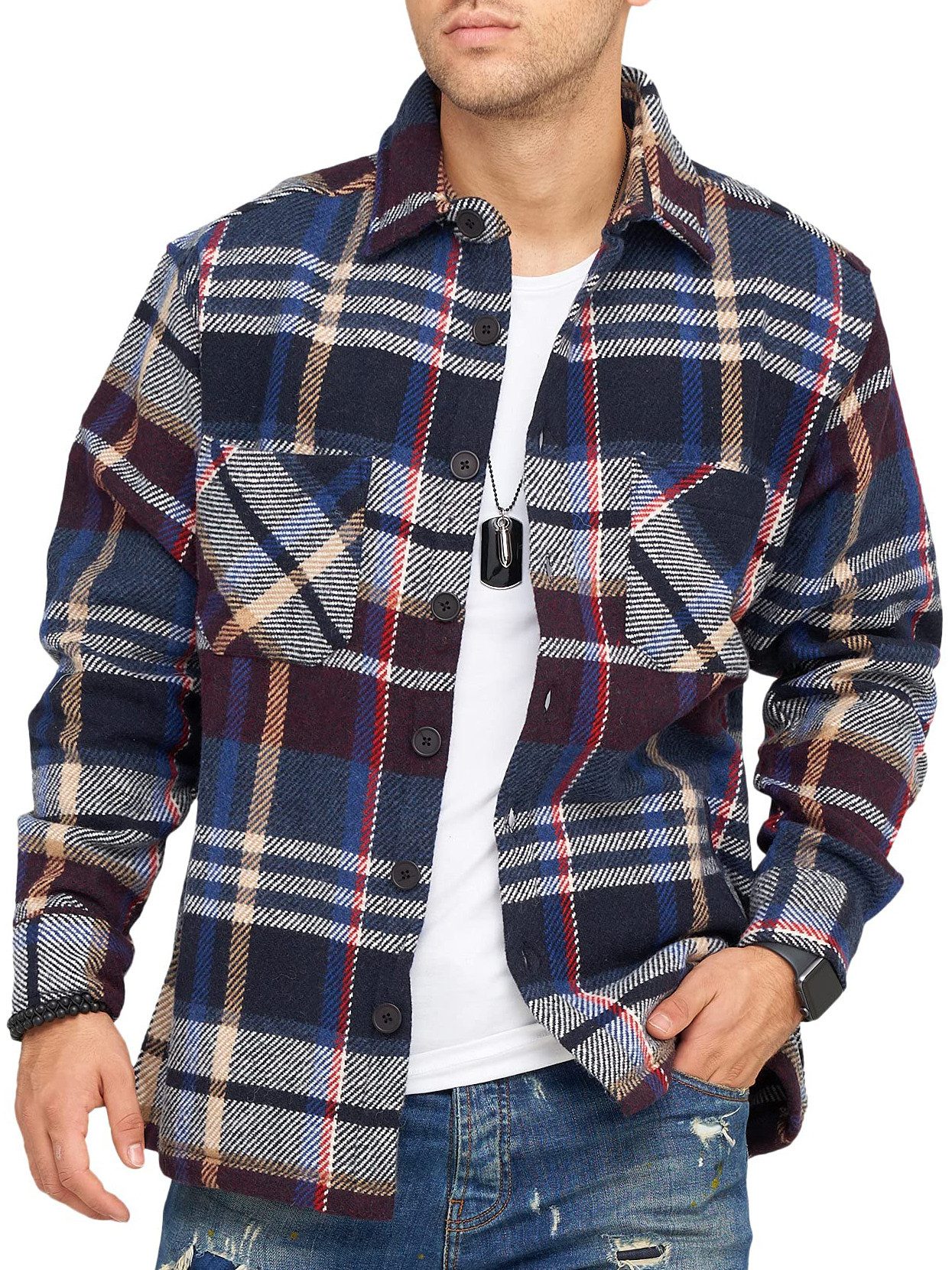 Style-Division Flanellhemd - Overshirt Sweatjacke für Herren Dickes Langarmhemd als Übergangsjacke
