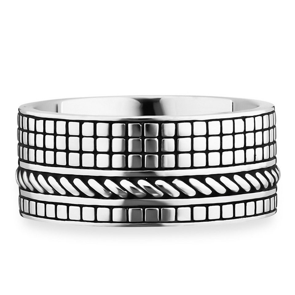 CAÏ Fingerring 925/- Sterling Silber rhodiniert Struktur, Obergläche mit  Quadrat- und Seilstruktur