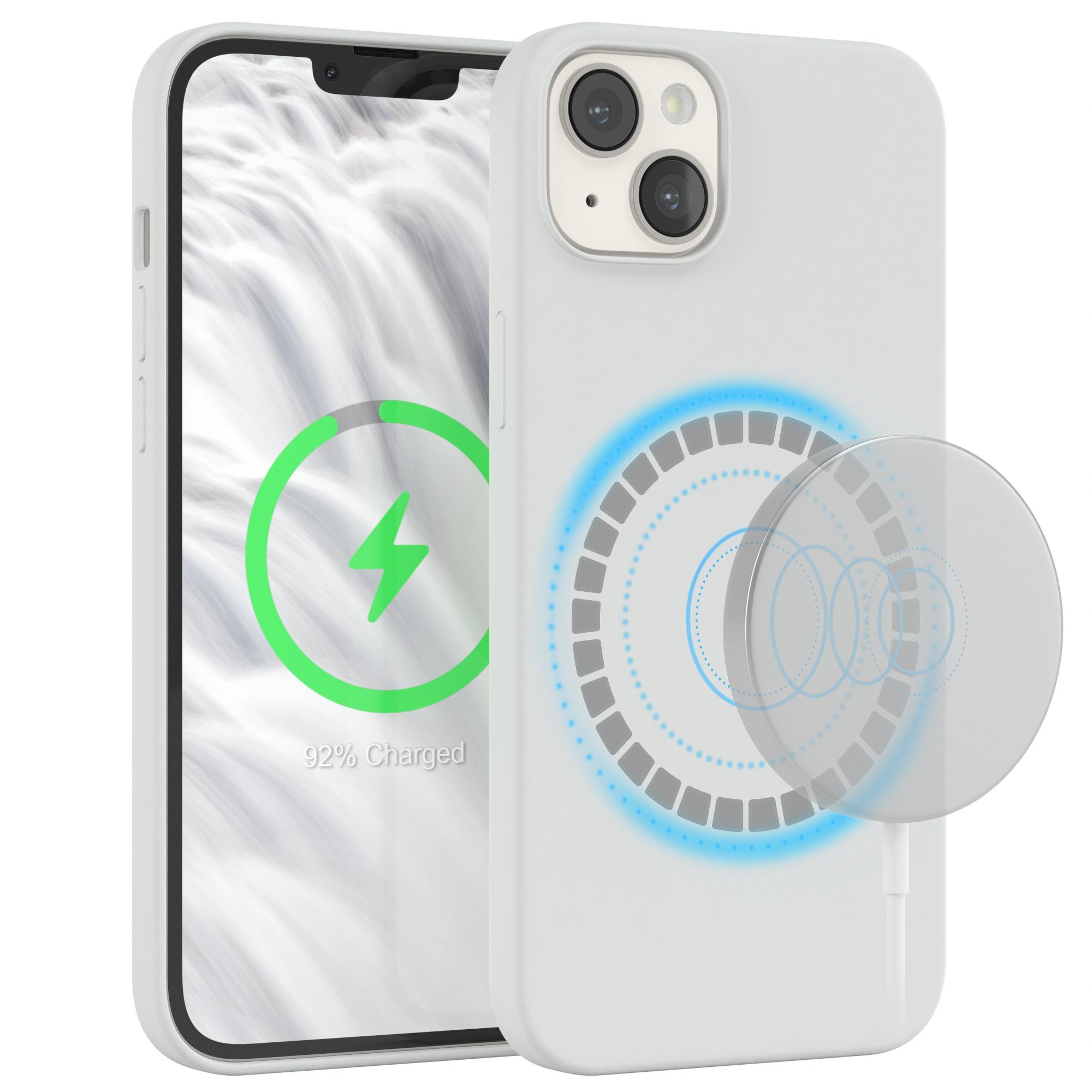 EAZY CASE Handyhülle Silikonhülle mit MagSafe für Apple iPhone 14 Plus 6,7 Zoll, Silikon Hülle magnetisch Soft Case Backcase kratzfeste Slim Cover Weiß