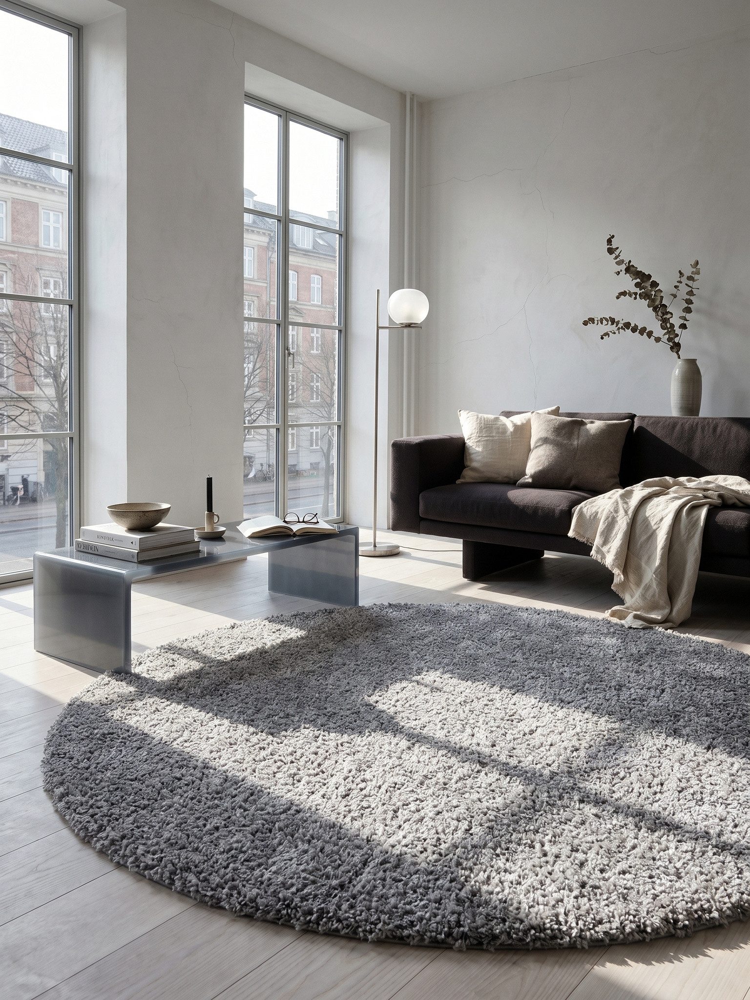 KADIMA DESIGN Teppich RHEIN Shaggy Langflor Wohnzimmer Schlafzimmer Waschbar Flauschig, Rund, Höhe: 32 mm, Hellgrau, 80x80 cm, Wohnzimmerteppich Strapazierfähig – Bild 2 von 5