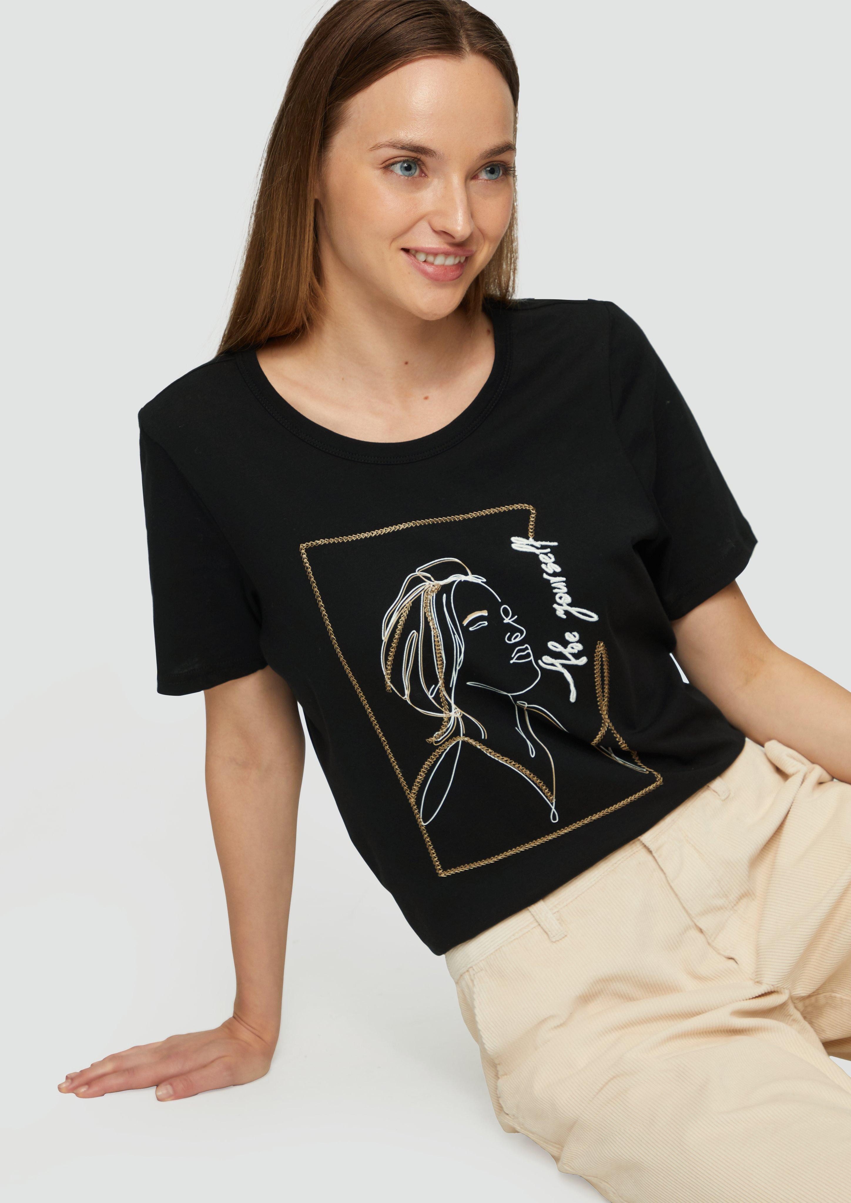 s.Oliver Kurzarmshirt T-Shirt mit Stickerei-Artwork Stickerei günstig online kaufen
