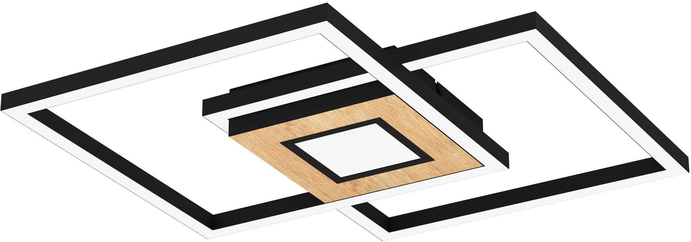 EGLO Deckenleuchte Marinello Deckenlampe, Wohnzimmerlampe aus Metall, Holz und Kunststoff, CCT - über Fernbedienung, Dimmfunktion, dimmbar über Fernbedienung, mehrere Helligkeitsstufen, LED fest integriert, Neutralweiß, Kaltweiß, Warmweiß, Wand-/Deckenleuchte - L48,5 x B48,5 x H5,5 cm - schwarz, braun