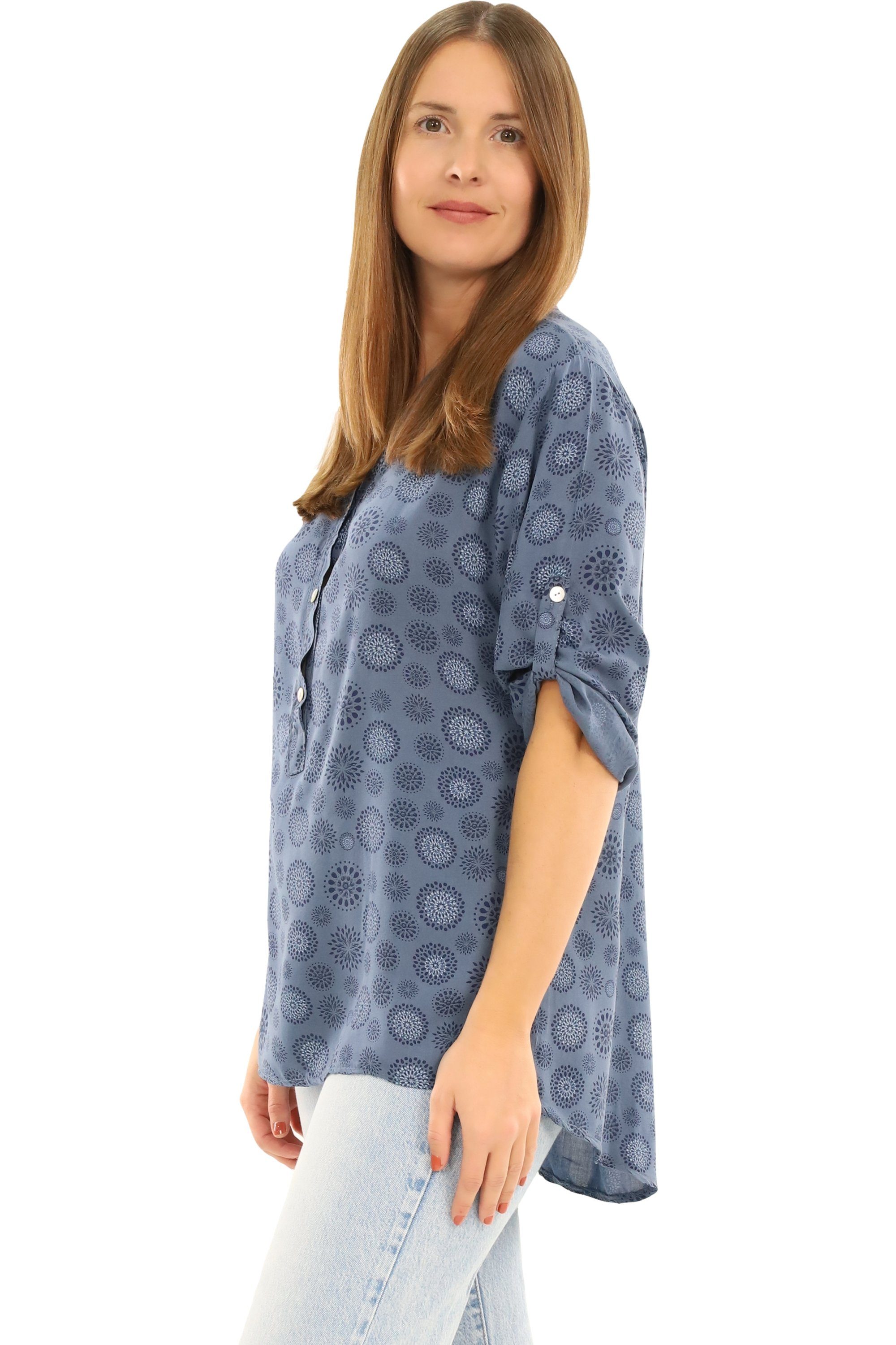malito more than fashion Schlupfbluse malito Damen Bluse mit Print, Tunika mit ¾ Armen, Blusenshirt auch Bluse mit Kreis Blumen Print 3/4 Ärmeln Einheitsgröße