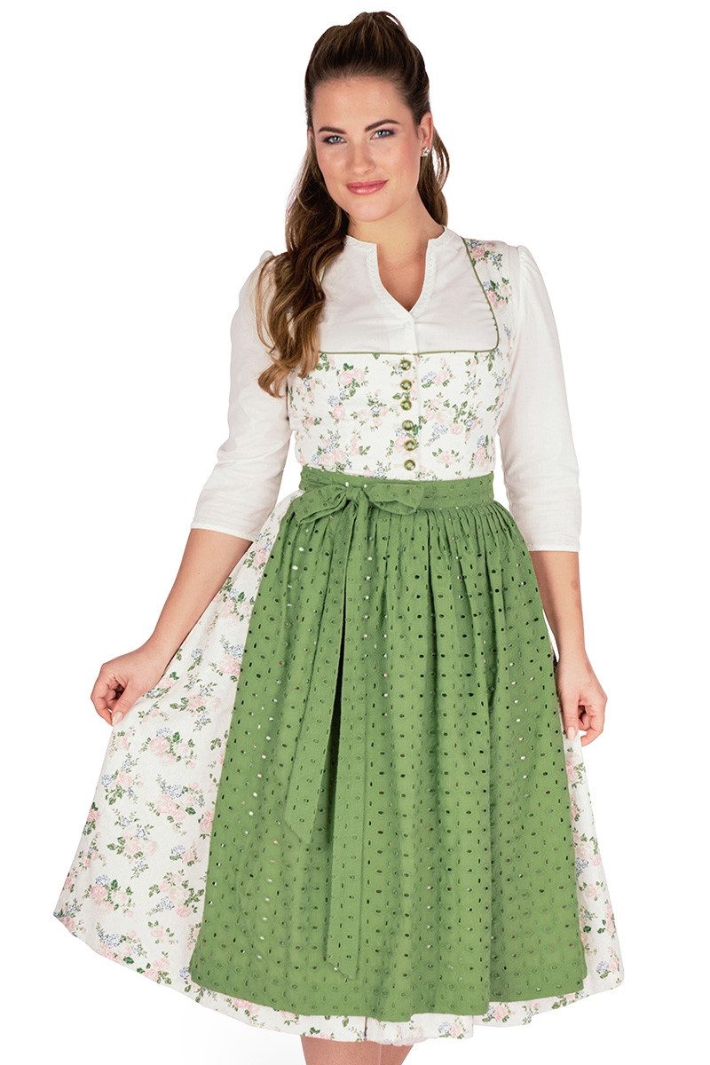 Dirndl Midi Dirndl 2tlg. - NICOLA - creme/geblümt/olivgrün