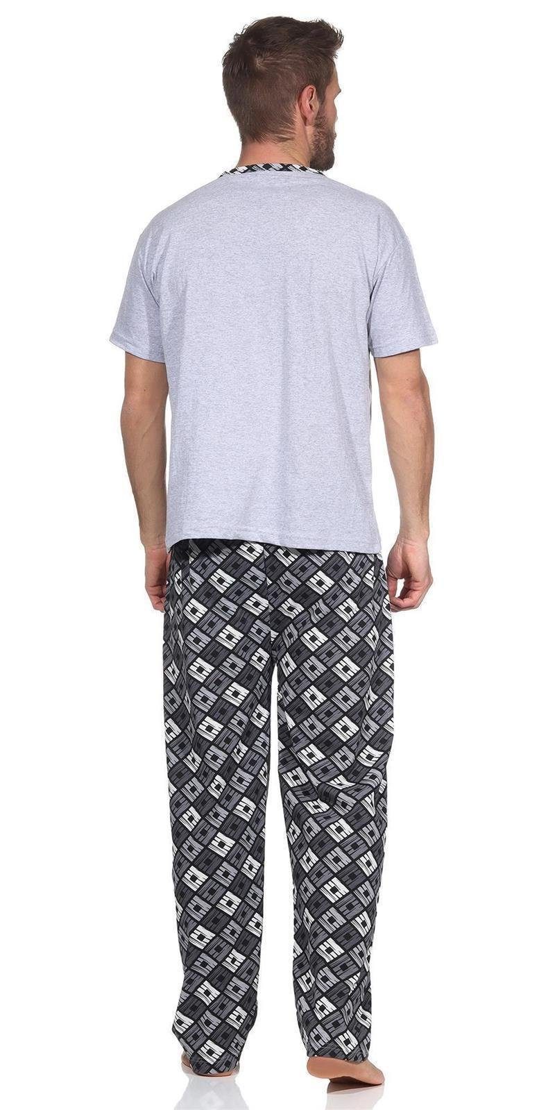 EloModa Pyjama Herren Pyjama Baumwolle Schlafhose und Shirt kurz-arm  Schlafanzug; M (2 tlg)