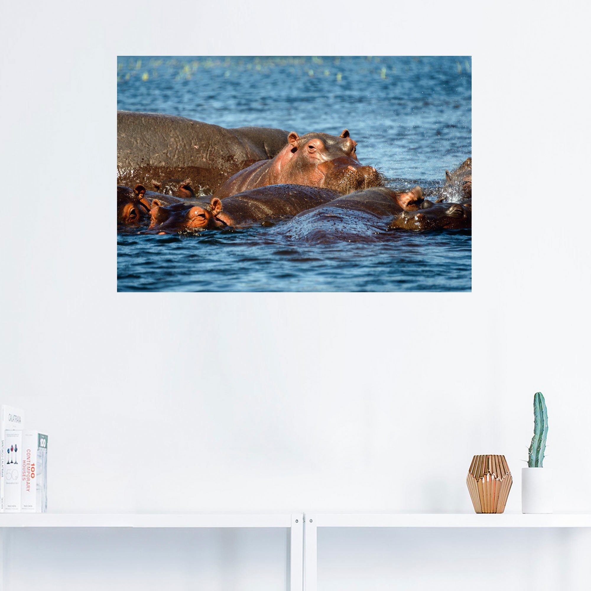 Artland als Wandbild Alubild, Größen St), im Wandaufkleber (1 Poster Leinwandbild, Wildtiere Chobe in oder versch. Fluss, Flusspferde