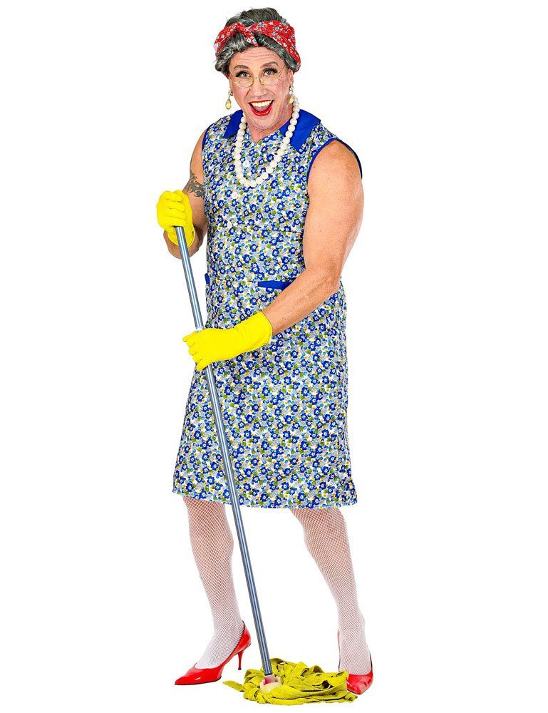 Widmann S.r.l. Kostüm »Putzfrau Kostüm für Erwachsene - Blumenkittel Blau,  Hausfrau Oma Verkleidung«