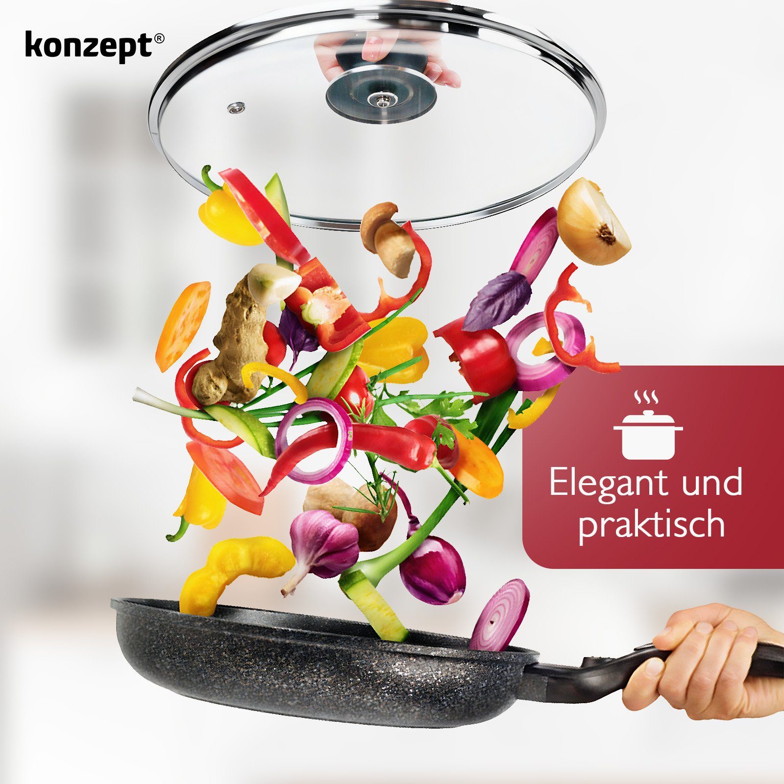 KONZEPT Topfdeckel Topfdeckel aus Glas Verschiedene Durchmesser, Ø 14 - 30 cm, Dampfauslass, spülmaschinengeeignet