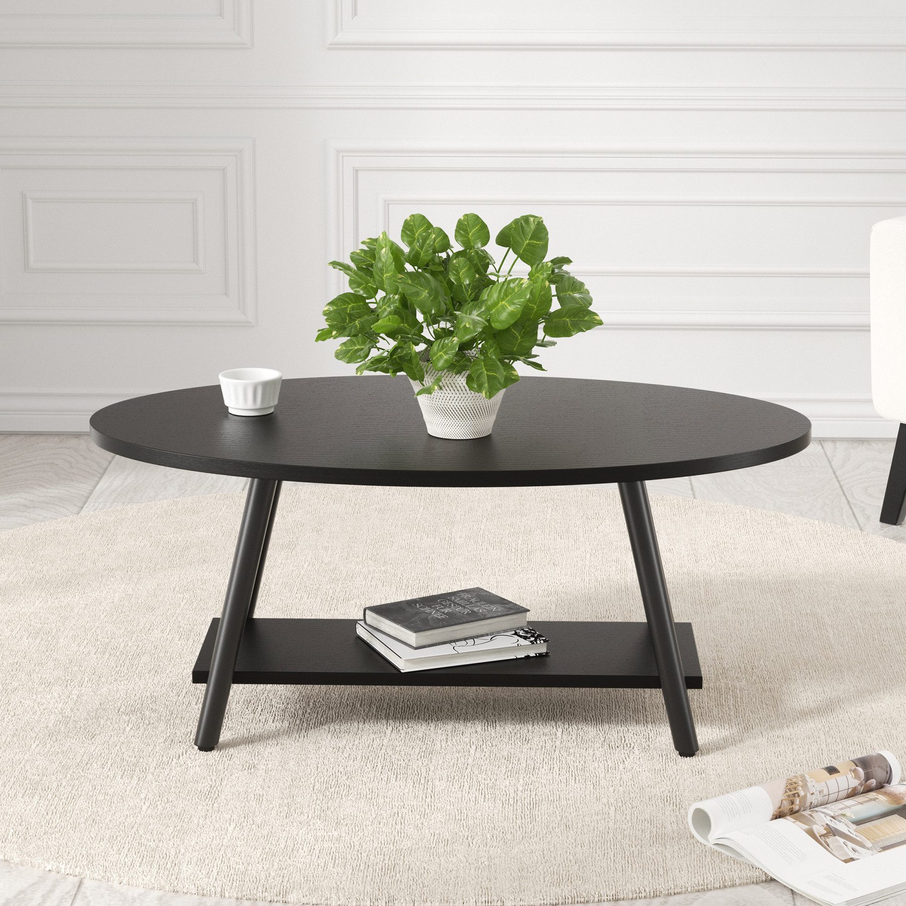 HawthyHome Couchtisch ovaler 2-stöckiger Beistelltisch mit Stauraum, 101 x 60 cm (1-St), Moderner Massivholztisch, ideal für Wohnzimmer und Schlafzimmer