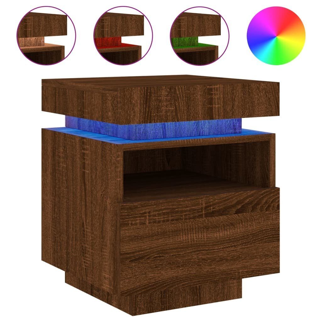 Nachttisch Nachttisch mit LED Leuchten Braun Eichen-Optik 40x39x48,5 cm Nachtschr