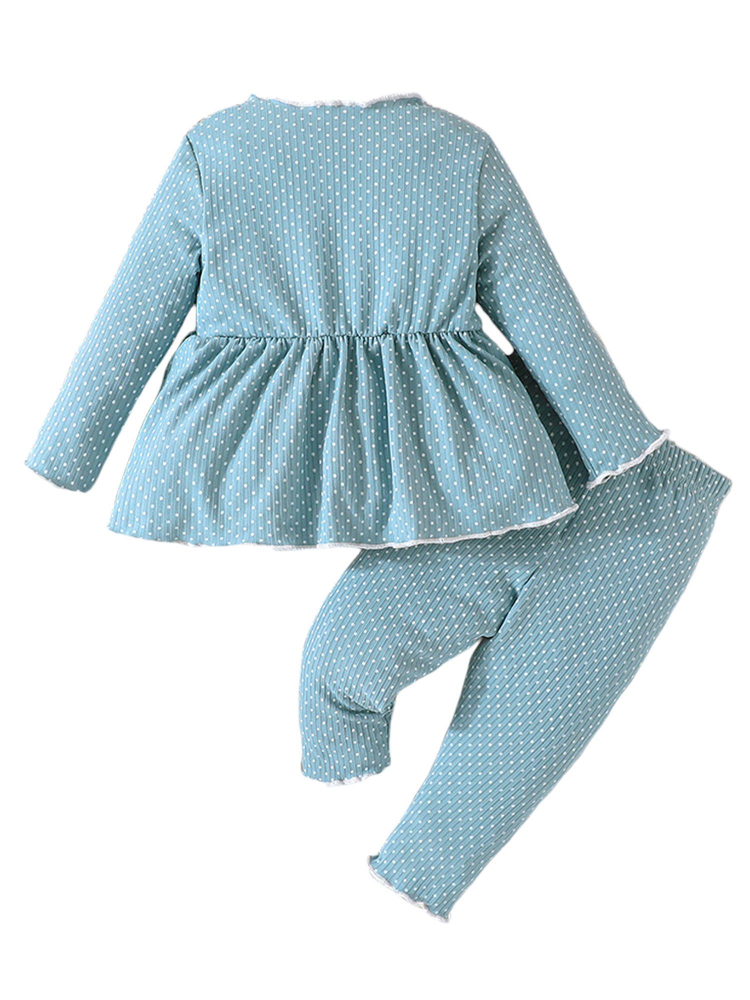 Langarmshirt Casual Schnitt & Druck Tops Kanten und Polka-Dot Sweatshirts gewellten Mädchen Kleidung Leggings LAPA mit Baby Set 2-tlg) Hosen Outfit (Srt, Baby