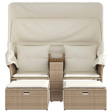 vidaXL Loungesofa Gartensofa 2-Sitzer mit Dach und Hockern Beige Poly Rattan, 1 Teile