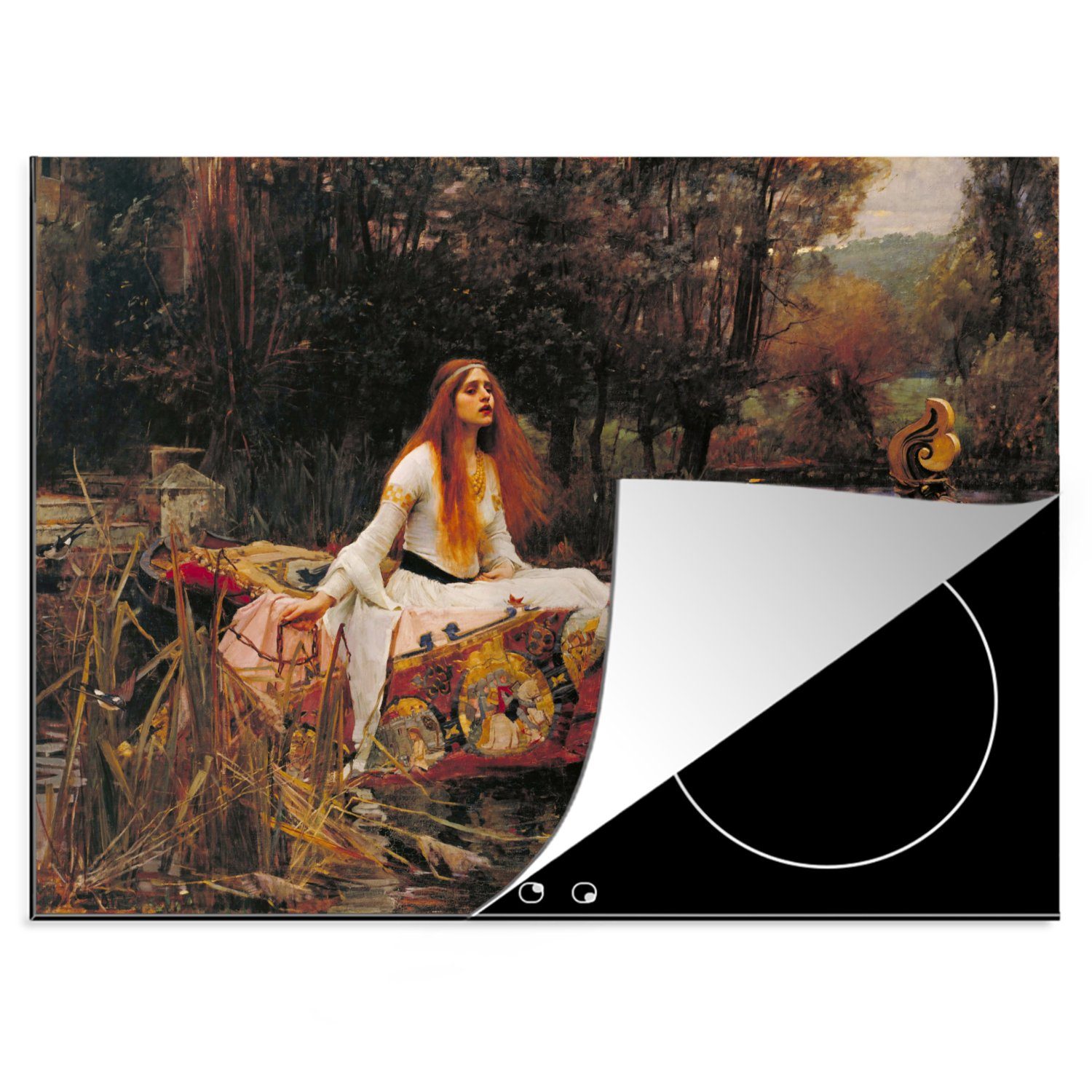 MuchoWow Herdblende-/Abdeckplatte Die Dame von Shalott - Gemälde von John William Waterhouse, Vinyl, (1 tlg), 70x52 cm, Mobile Arbeitsfläche nutzbar, Ceranfeldabdeckung