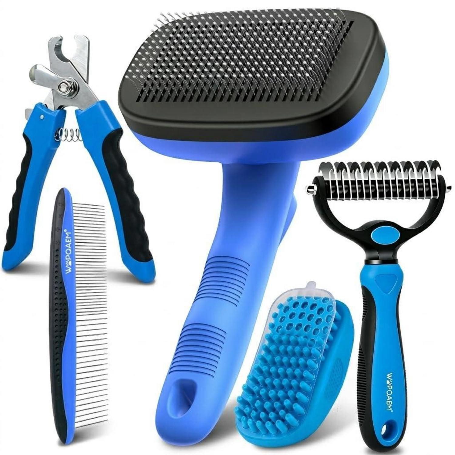 LuxusKollektion Putzzeug-Set Fellpflege Set Hund Katze 5-in-1 Blau