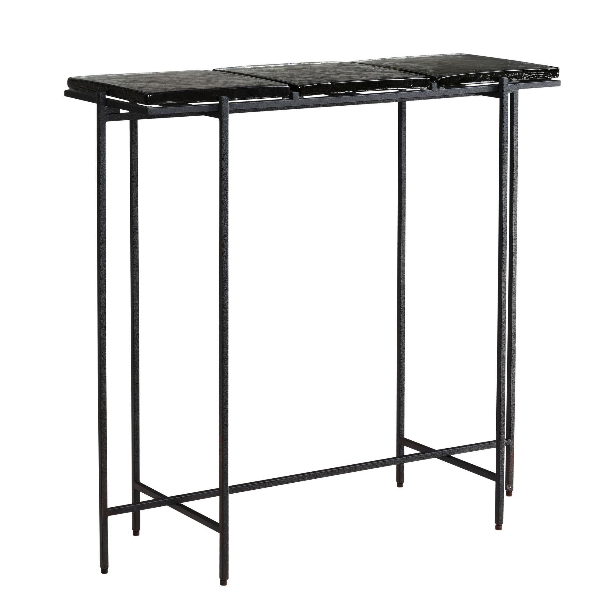 Wohnling Konsolentisch WL7.138 90 cm Anrichte Ablagetisch Flurtisch Glas Metall Modern (Flurtisch Klein Glas Metall, Schwarz 90x29x85), Dielentisch abnehmbare Tischplatten, Ablagetisch