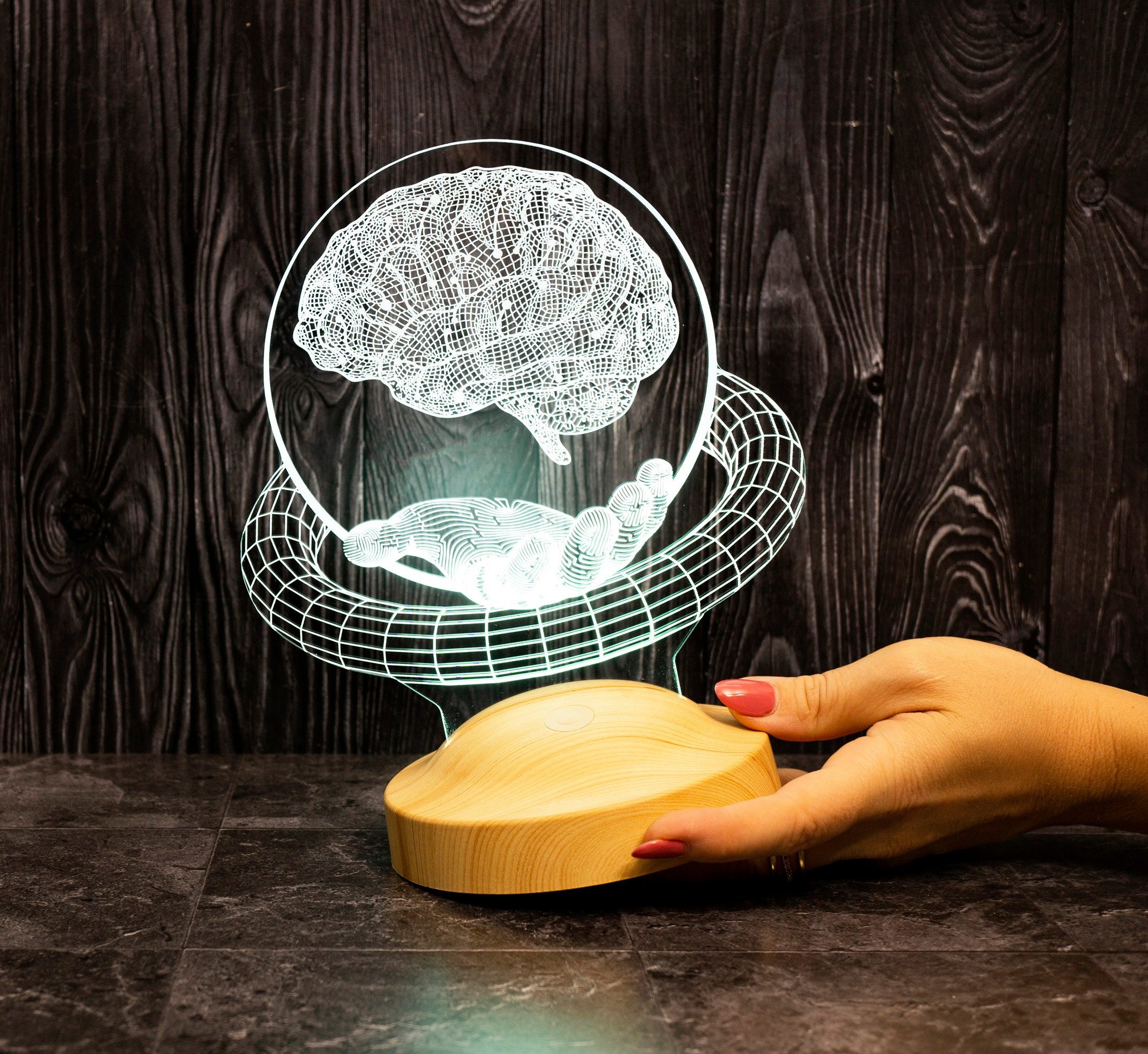 Geschenkelampe LED Nachttischlampe Gehirn-Hand 3D Geschenk günstig online kaufen