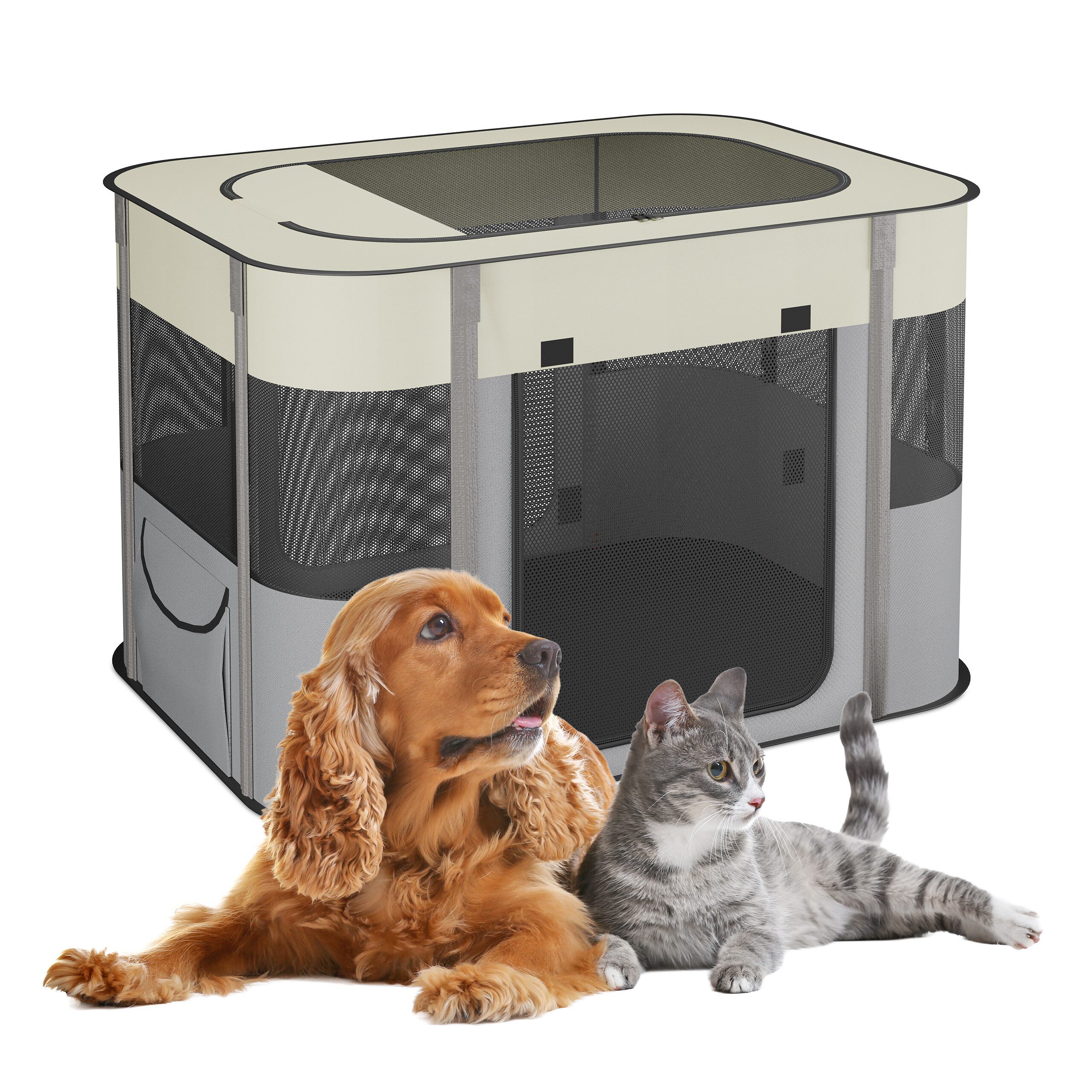 relaxdays Tierhaus Welpenauslauf faltbar drinnen & draußen, L