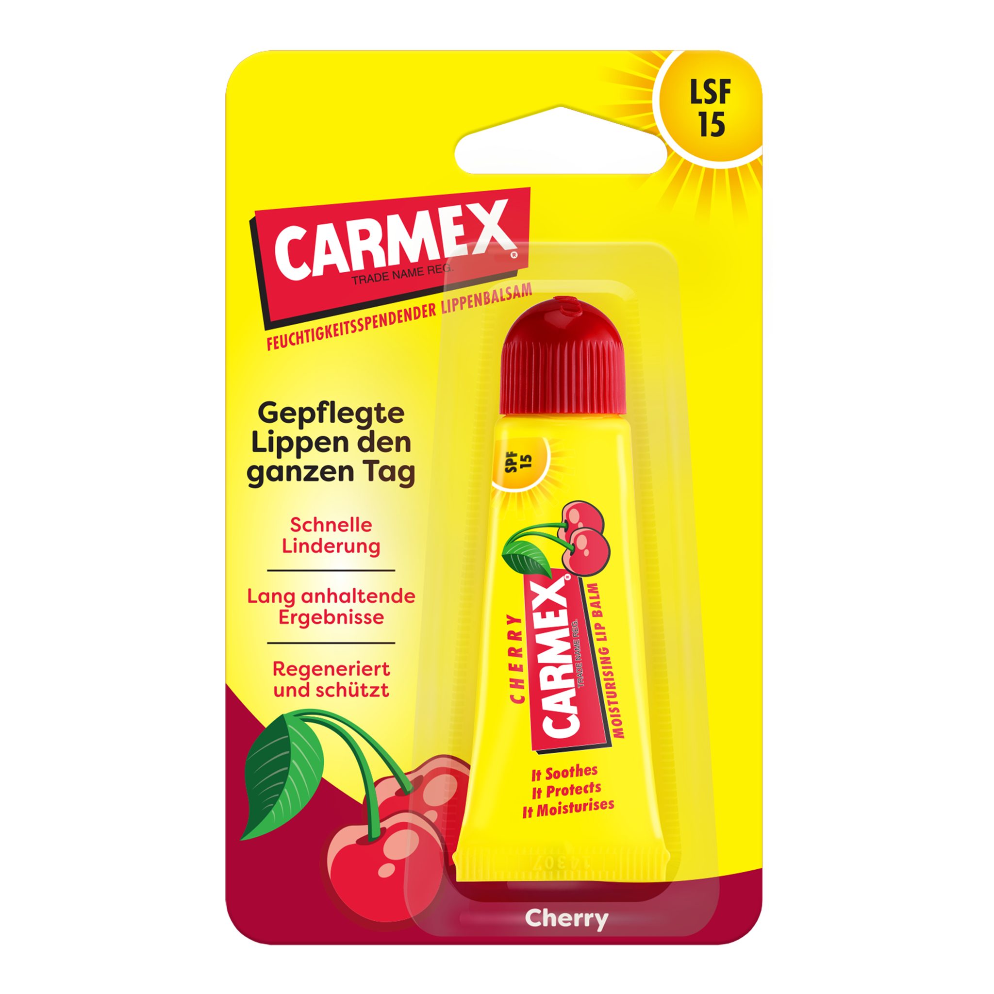 Carmex Lippenpflegestift Carmex Kirsche Tube - Lippenpflege für trockene Lippen - 10g
