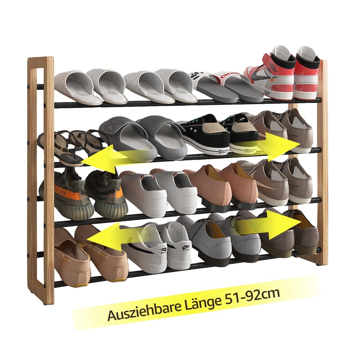 MULISOFT Paar Schuhe 4 Schuhständer, Schuhregal Ausziehbar Schicht 12-16 51-92cm