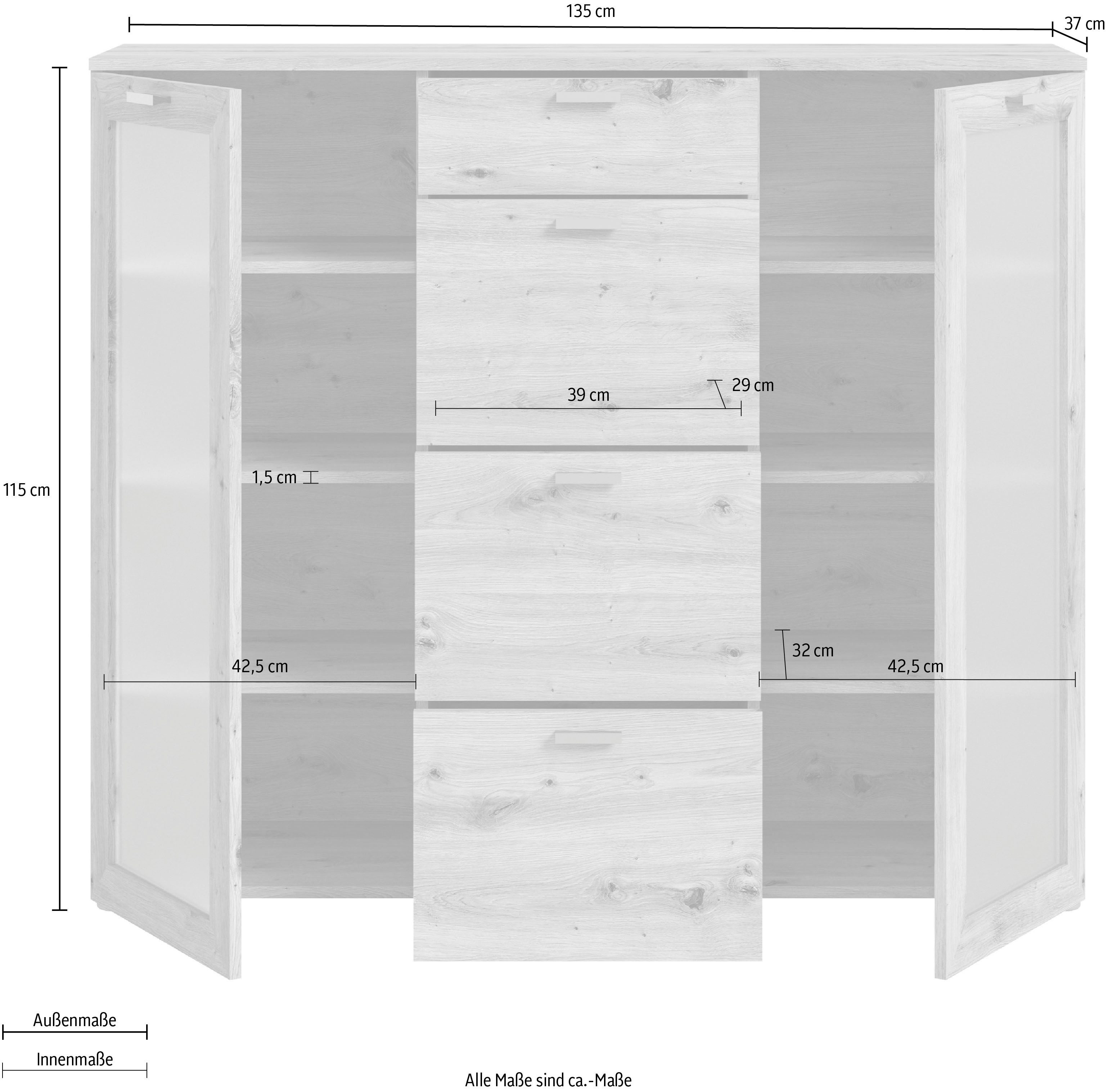 INOSIGN Highboard Onex, Breite 135 cm, mit Glastür, vielseitig einsetzbar, in verschiedenen Farben, Kommode, Schrank, Anrichte