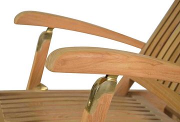 Kai Wiechmann Gartenliege Premium Teak Deckchair mit Rad als wetterfester Liegestuhl, verstellbarer Teak Relaxsessel mit Fußablage