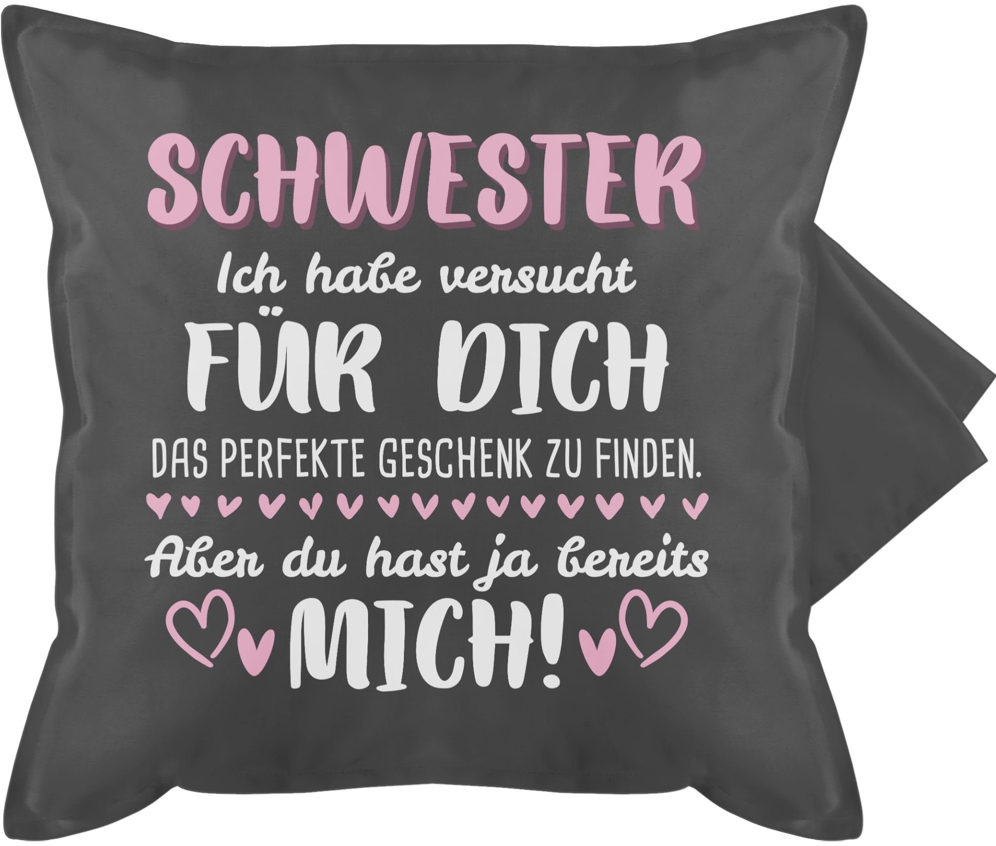 Shirtracer Kissenbezüge Schwester Ich habe versucht für dich das Geschenk zu finden weiß/rosa, (1 Stück), Geschwister Deko-Kissen