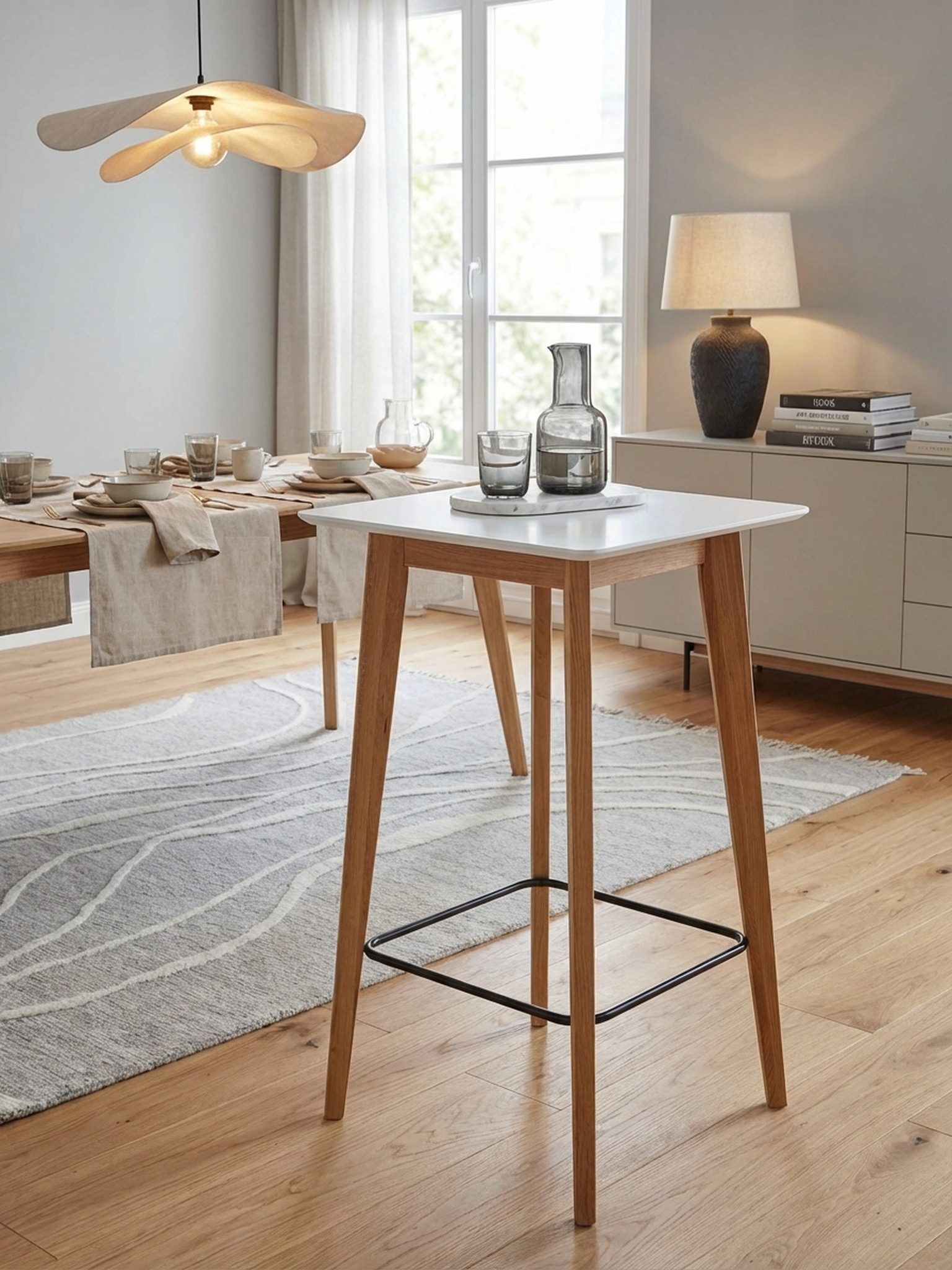 KADIMA DESIGN Bartisch Stehtisch 60x110x60 cm Weiß Eckig, Bartisch für 4 Personen, Moderner, Tisch für Bar, Design Partytisch Holz, Hochtisch Eiche Skandinavisch