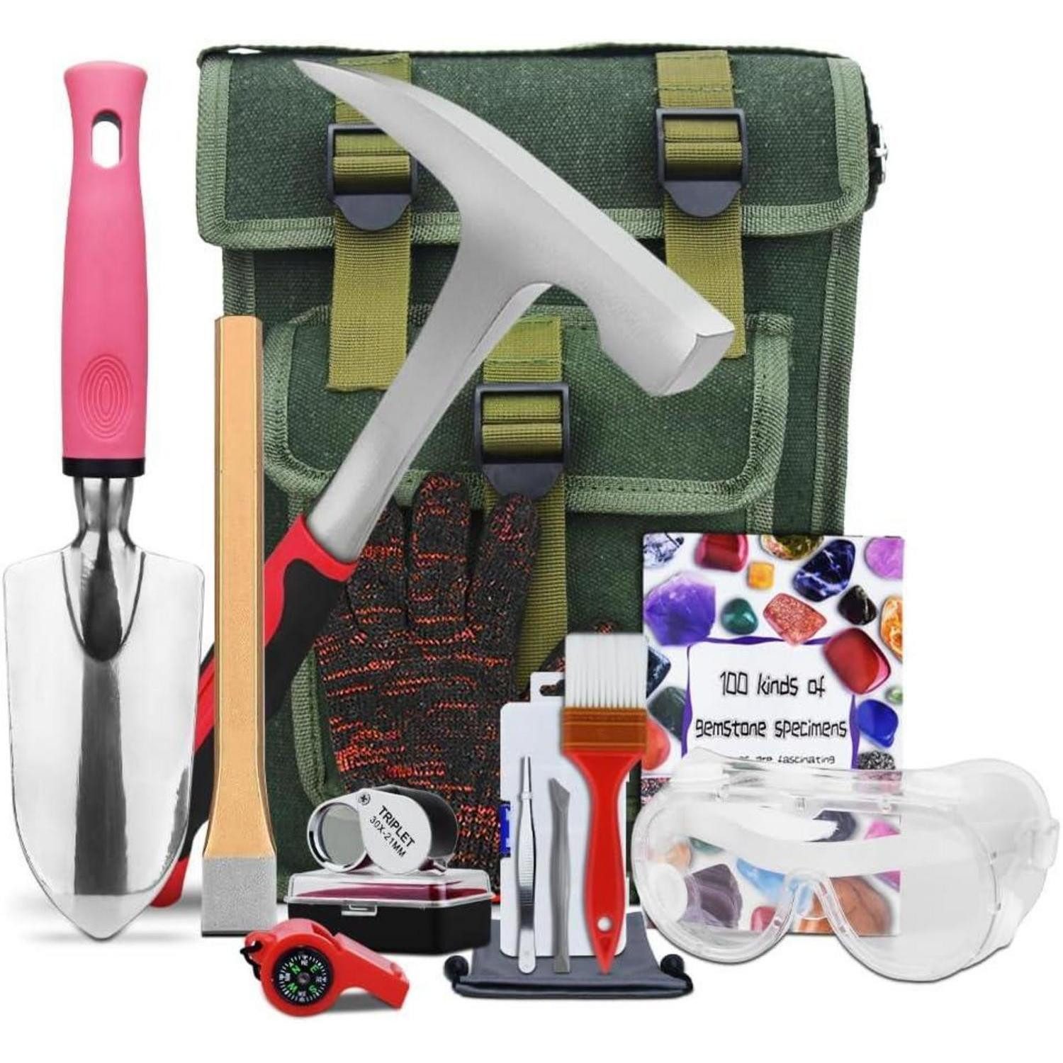 LuxusKollektion Hammer Geologie Set 14 Teile Geologiehammer Goldschwenken MC1