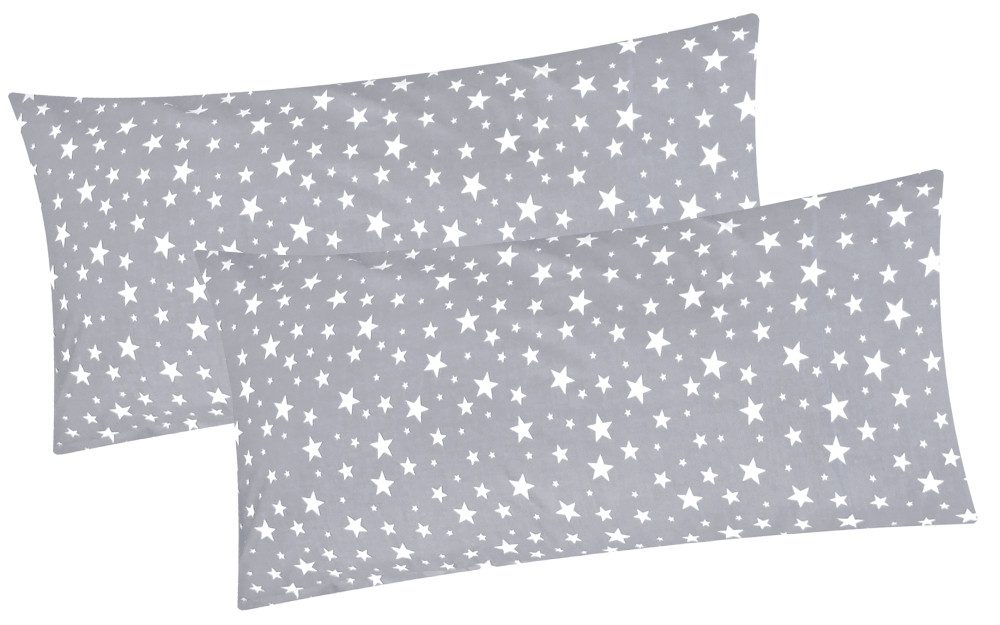 Heubergshop Kissenbezug, (2 Stück), 2er Set 40x80cm Sterne Grau Weiß 100% Baumwolle (EW-Sterne-Grau-40x80)