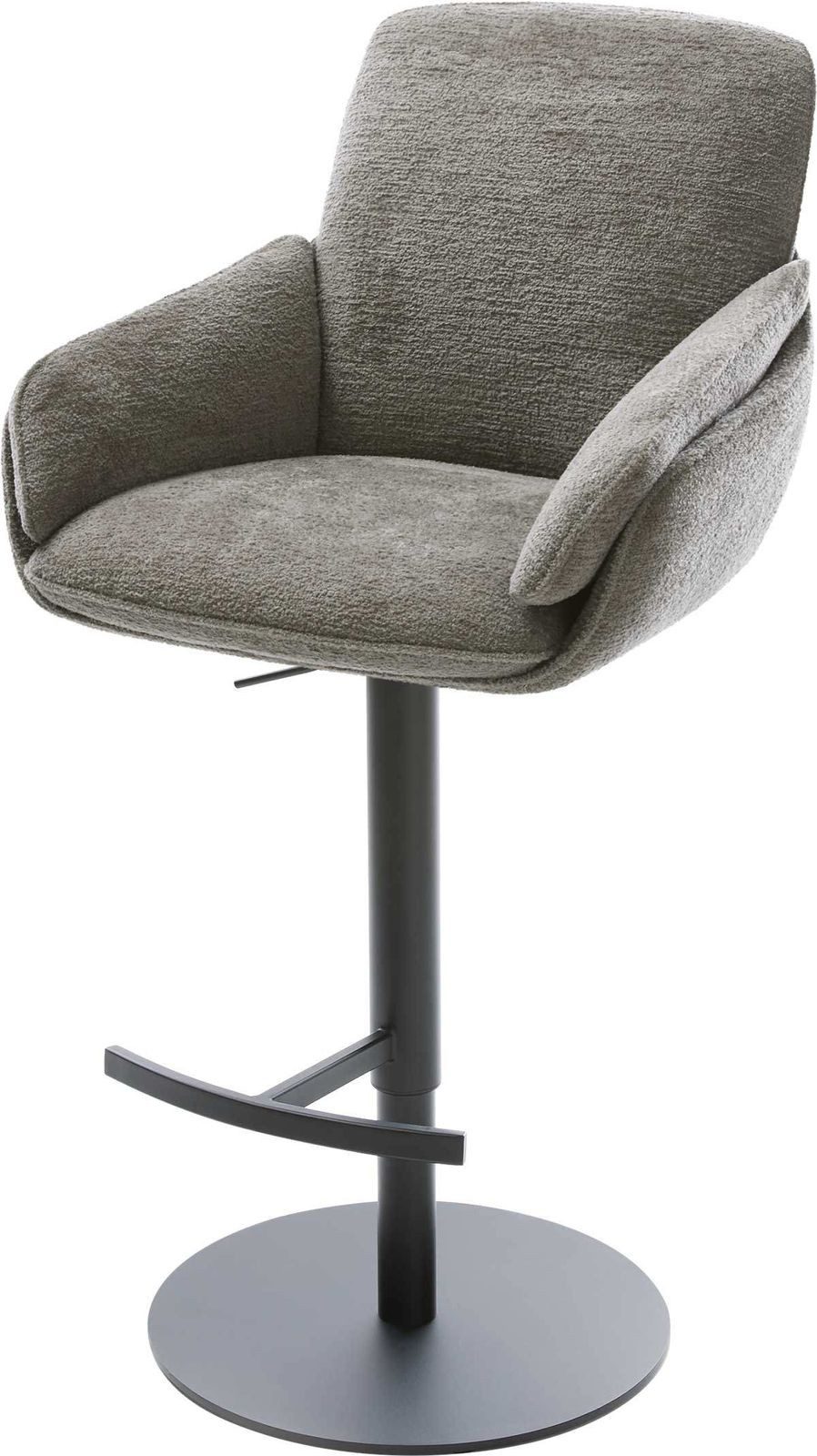 DELIFE Barhocker Luan-Flex, Drehfuß höhenverstellbar Metall Schwarz Bouclé Soft Schlamm