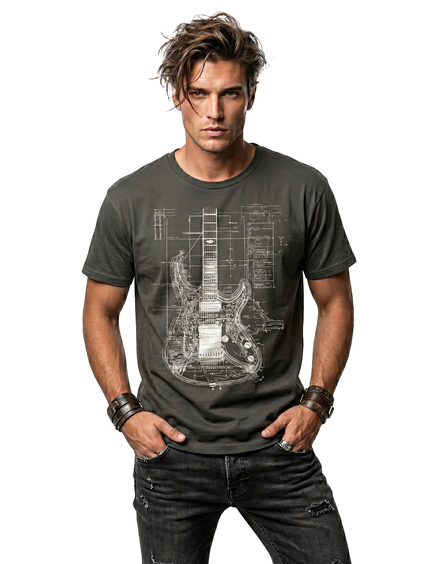 MAKAYA Print-Shirt mit Gitarrenmotiv Herren Musik Geschenke Gitarrenspieler (Schwarz, Blau, Grün, Blaugrau, Grau, Lila, S, XL, 3XL, 4XL, 5XL, L, M, XXL) Baumwolle
