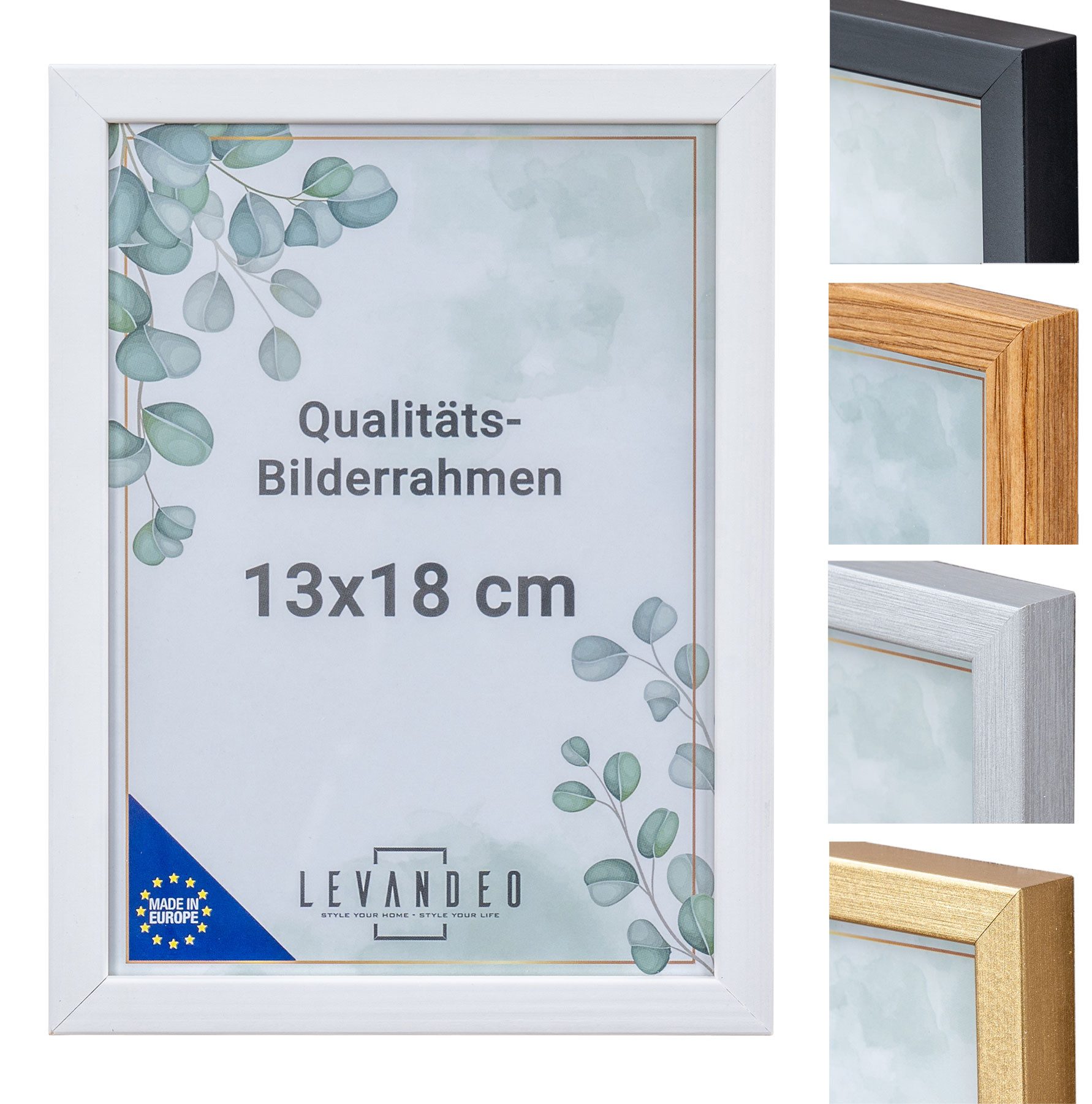 Levandeo® Bilderrahmen, Bilderrahmen Echtholz Made in EU 13x18 Weiß Glassch günstig online kaufen