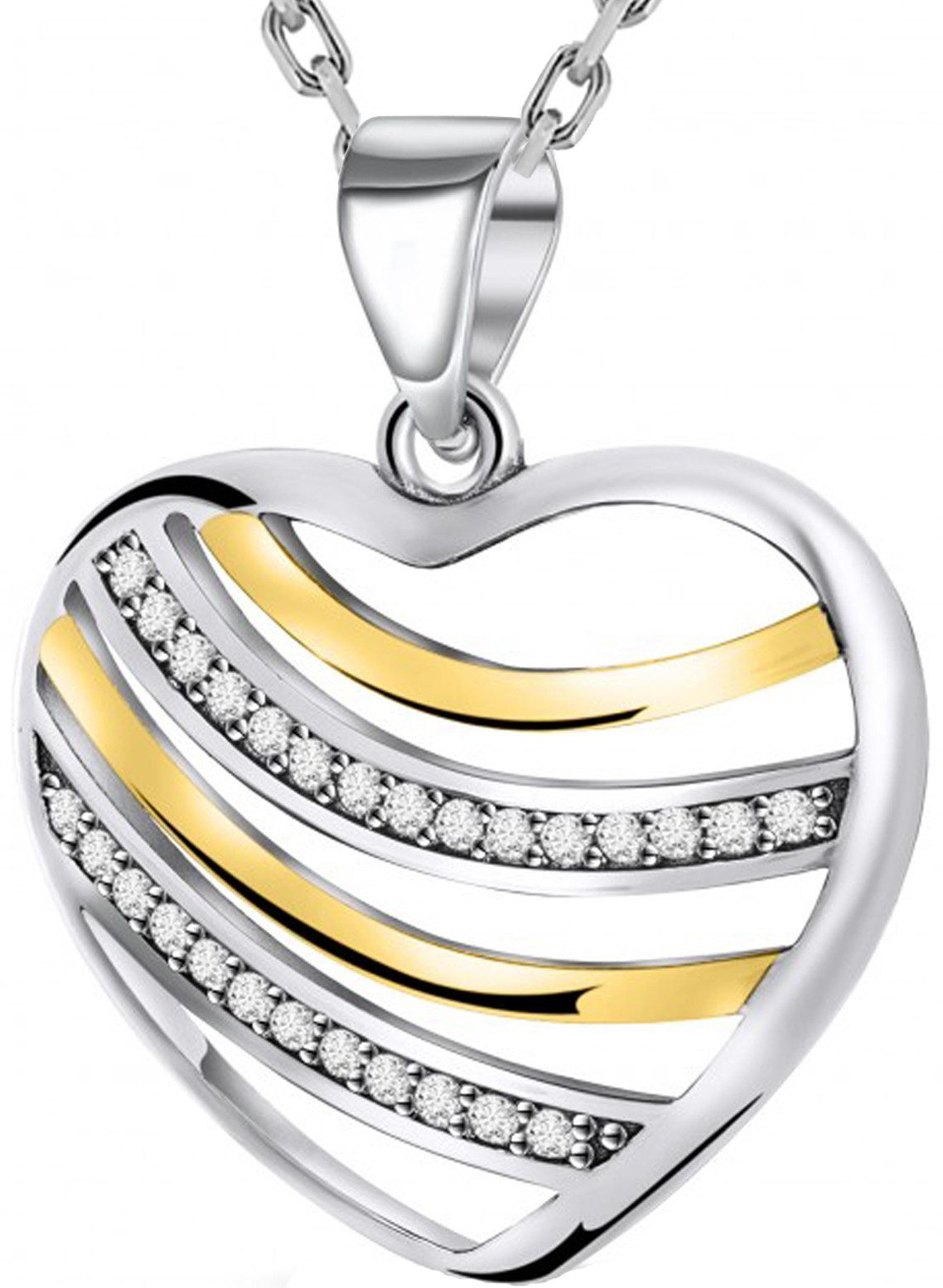 Limana Herzkette Bicolor Schmuck Damen Kette mit Herz Anhänger 925 Silber vergoldet (für Frauen Ehefrau Mutter Freundin inkl. Dose), Weihnachten Valentinstag Muttertag Geburtstag Jahrestag Hochzeitstag