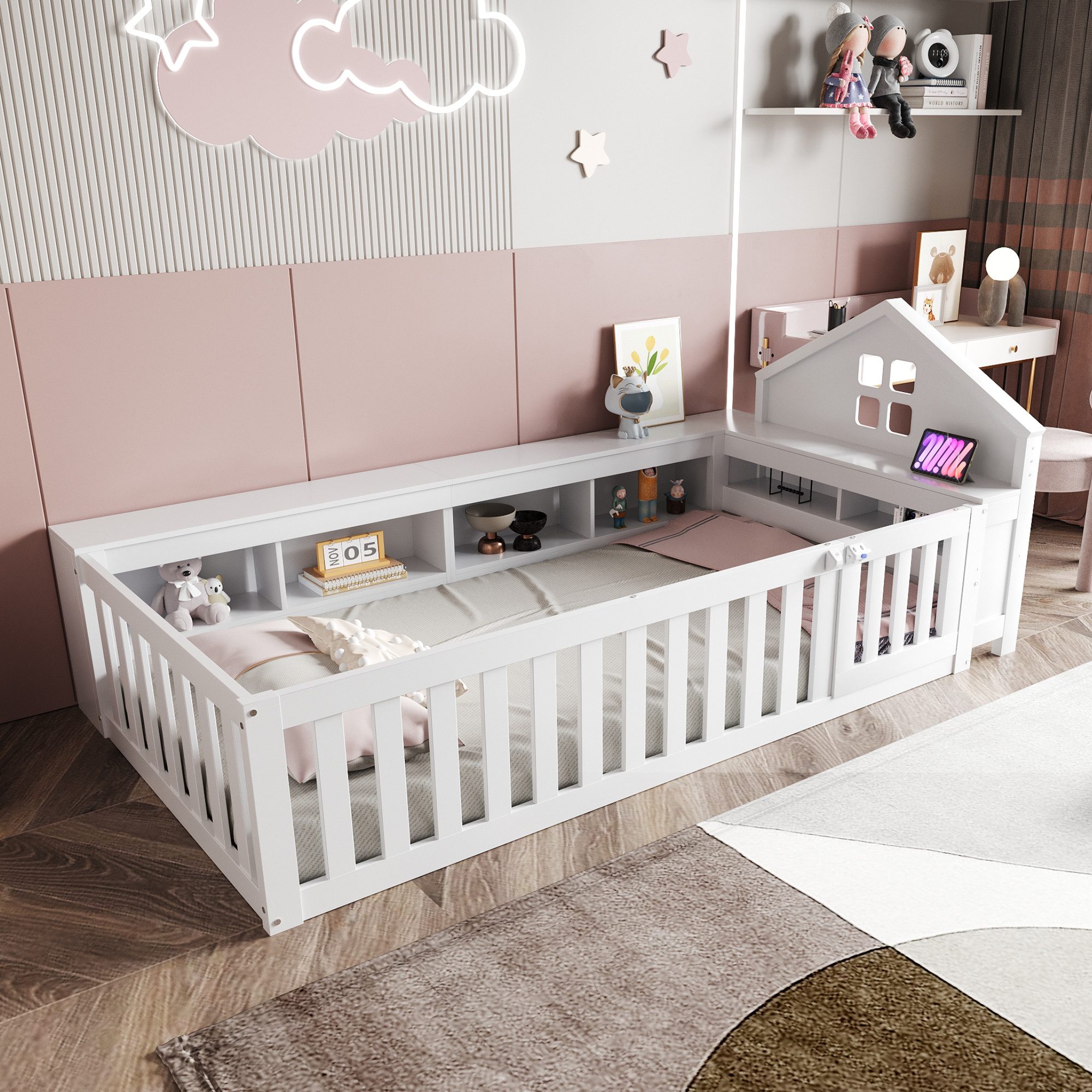 Kinderbett Bodenbett mit Sicherheitsgitter