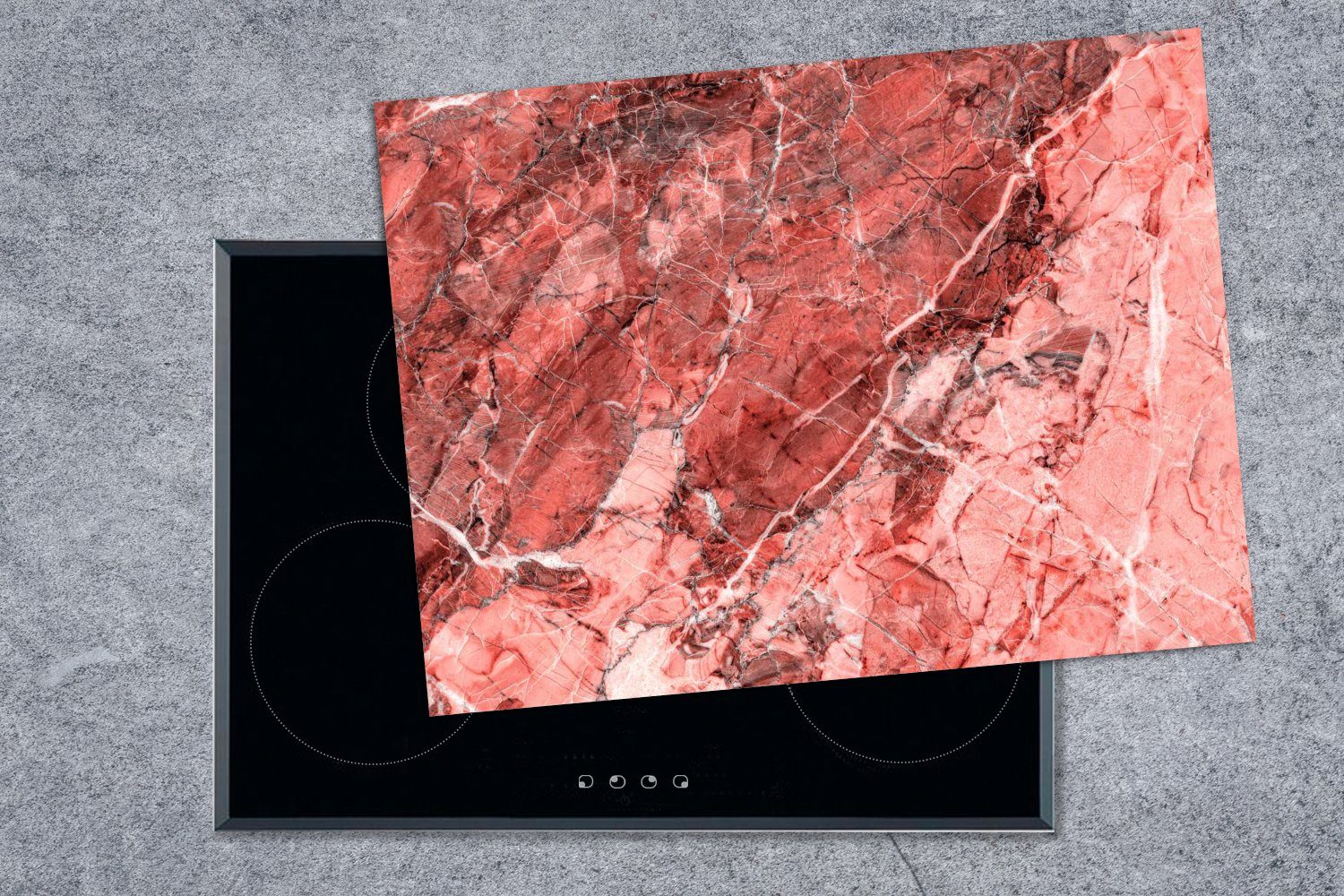MuchoWow Herdblende-/Abdeckplatte Kristall - - (1 cm, Vinyl, Rosa nutzbar, 70x52 - Granit, Arbeitsfläche Ceranfeldabdeckung Rot tlg), Mobile
