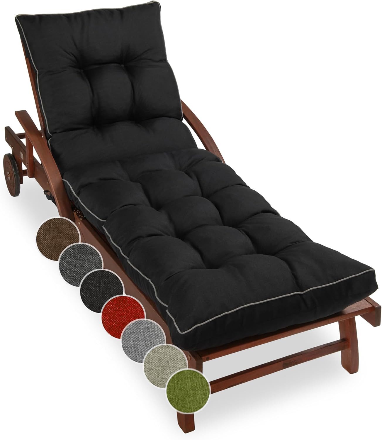 sunnypillow Liegenauflage 200 x 60 - Auflage für Gartenliege extra dick 13cm, Schwarz