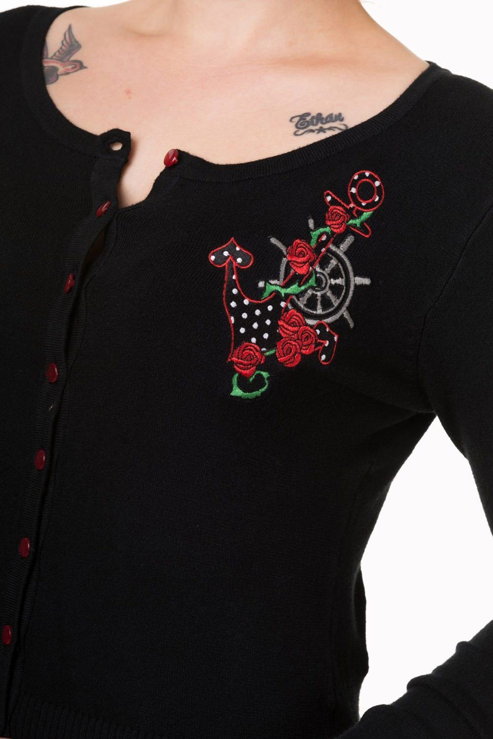 Banned Strickjacke Rockabilly Anker Retro Vintage Cardigan