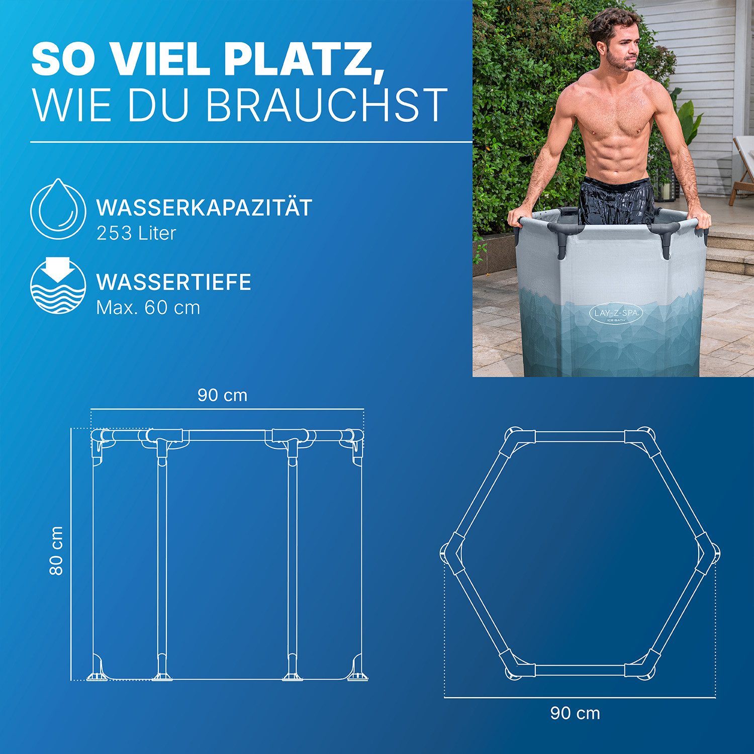 Bestway Pool LAY-Z-SPA Eisbad Glacial Dip (Set, mit Filterpumpe, Ø 90 x 80 cm), Integrierter Ganzjahresschutz Polar-Shield