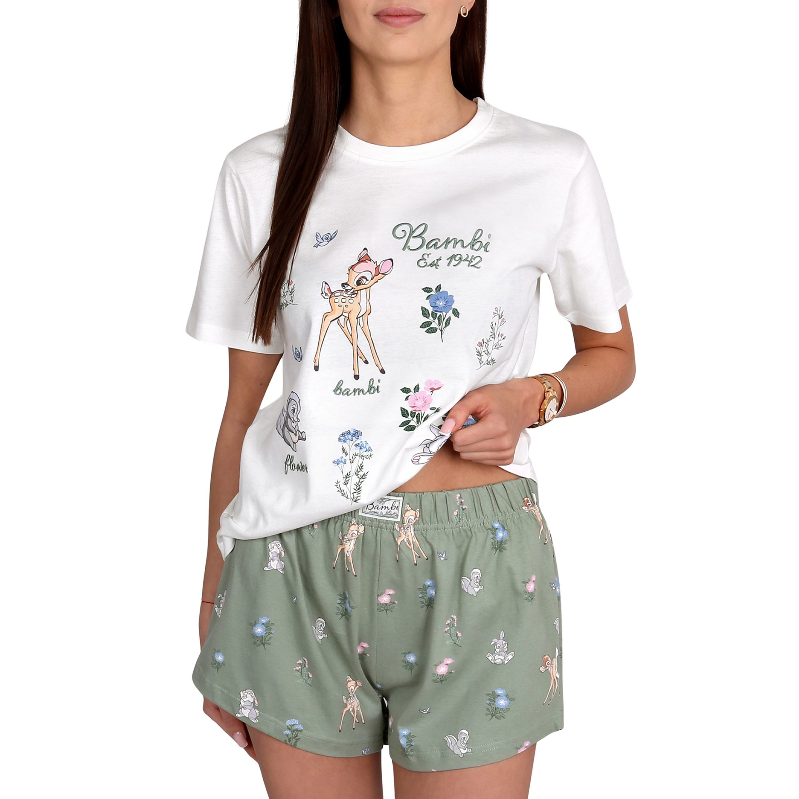 Disney Bambi Pyjama Disney Bambi Thumper Damenpyjama Baumwolle, 2-teilig, Kurzarm