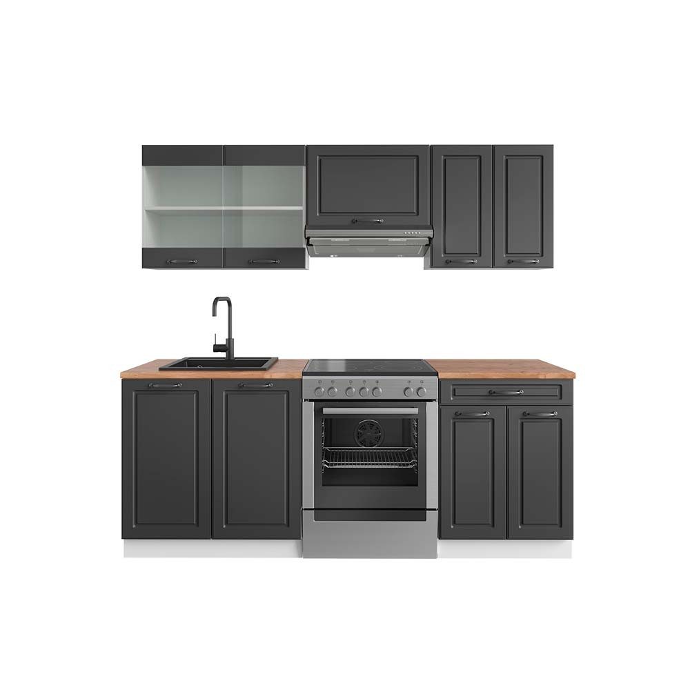 Vicco R-Line Singleküche Weiß Hochglanz/Anthrazit 140 cm AP Eiche günstig online kaufen