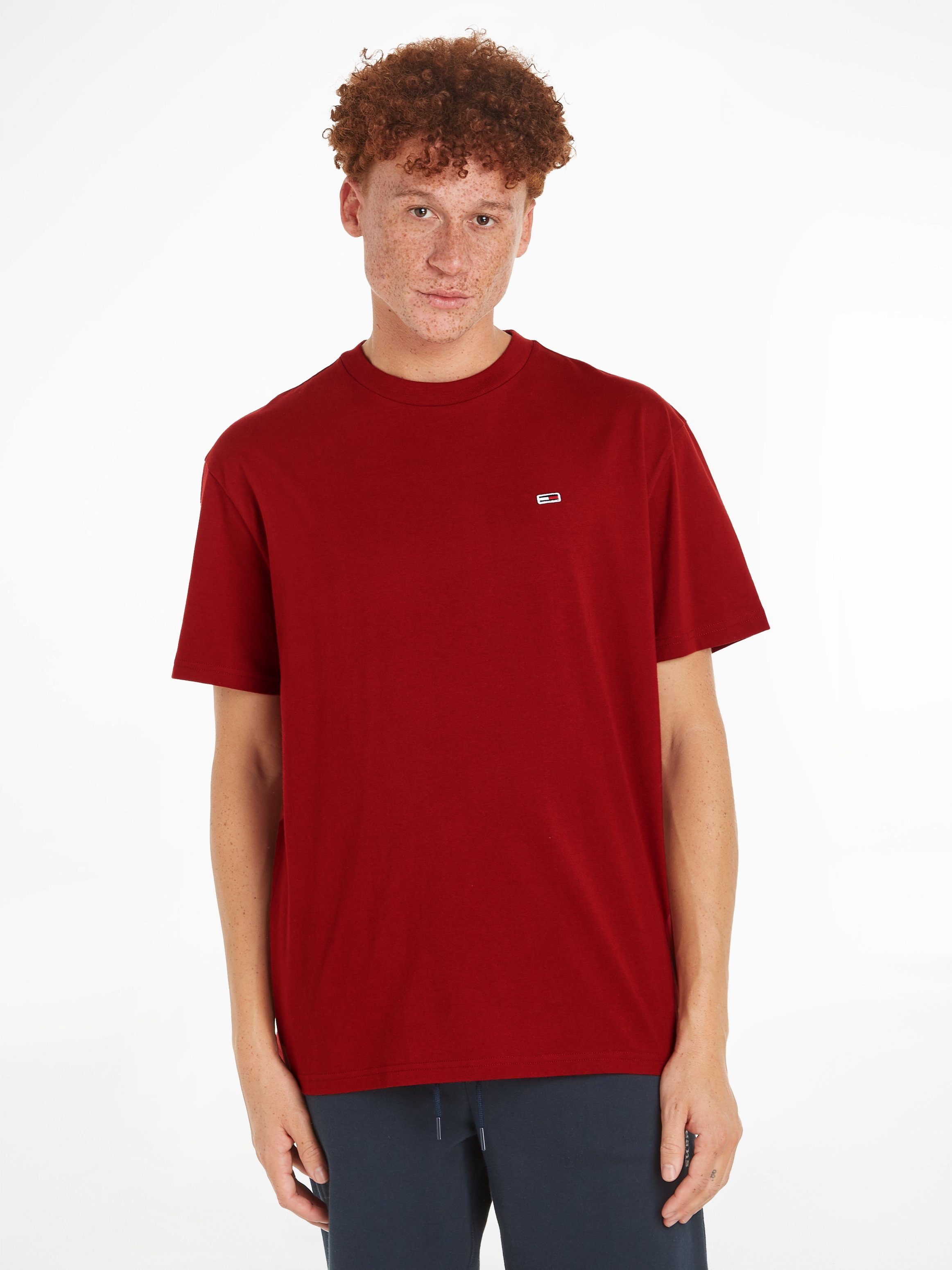 Tommy Jeans T-Shirt TJM CLASSIC JERSEY C NECK mit Logostickerei magma red