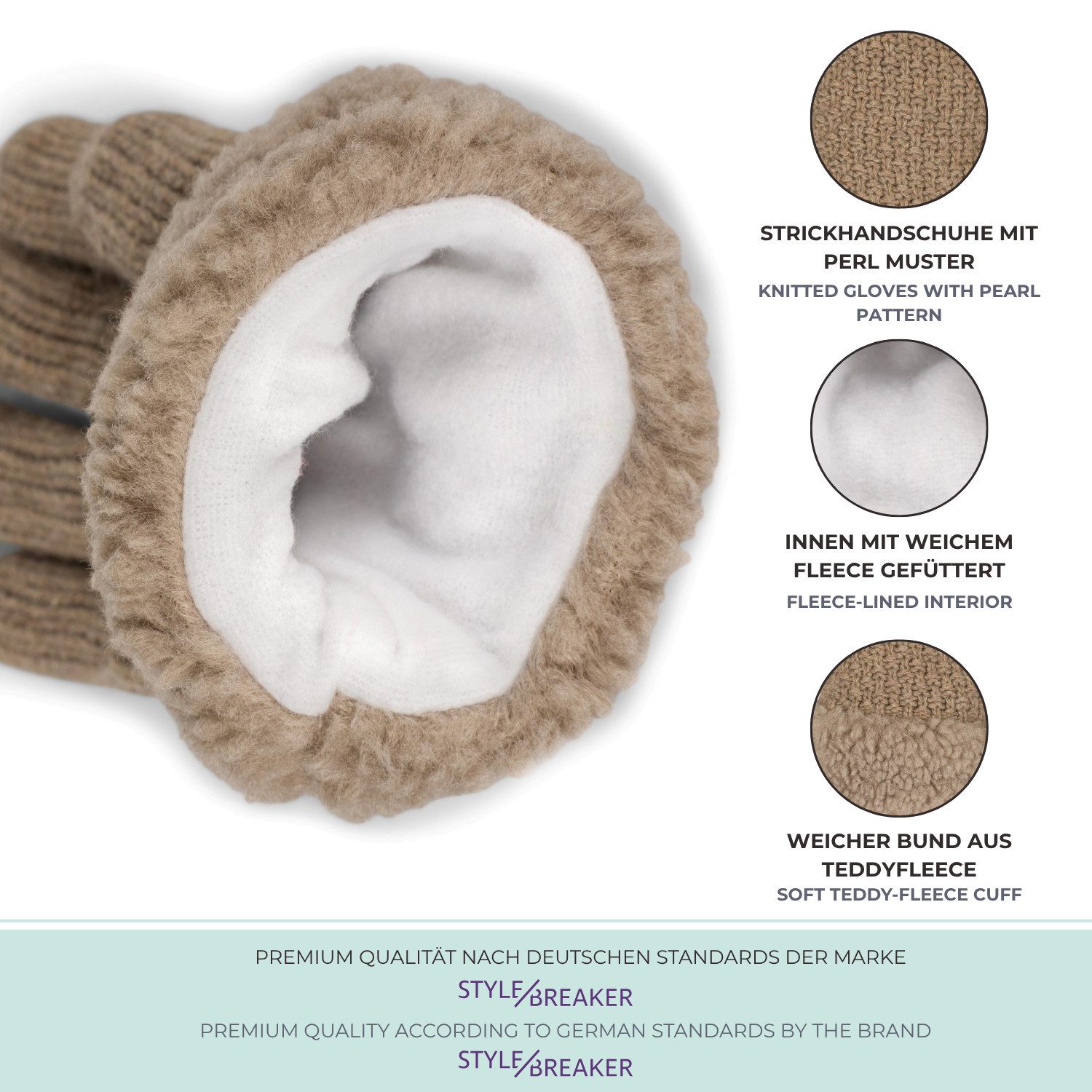 styleBREAKER Strickhandschuhe Strickhandschuhe mit Perlmuster und Fleece (1-St)