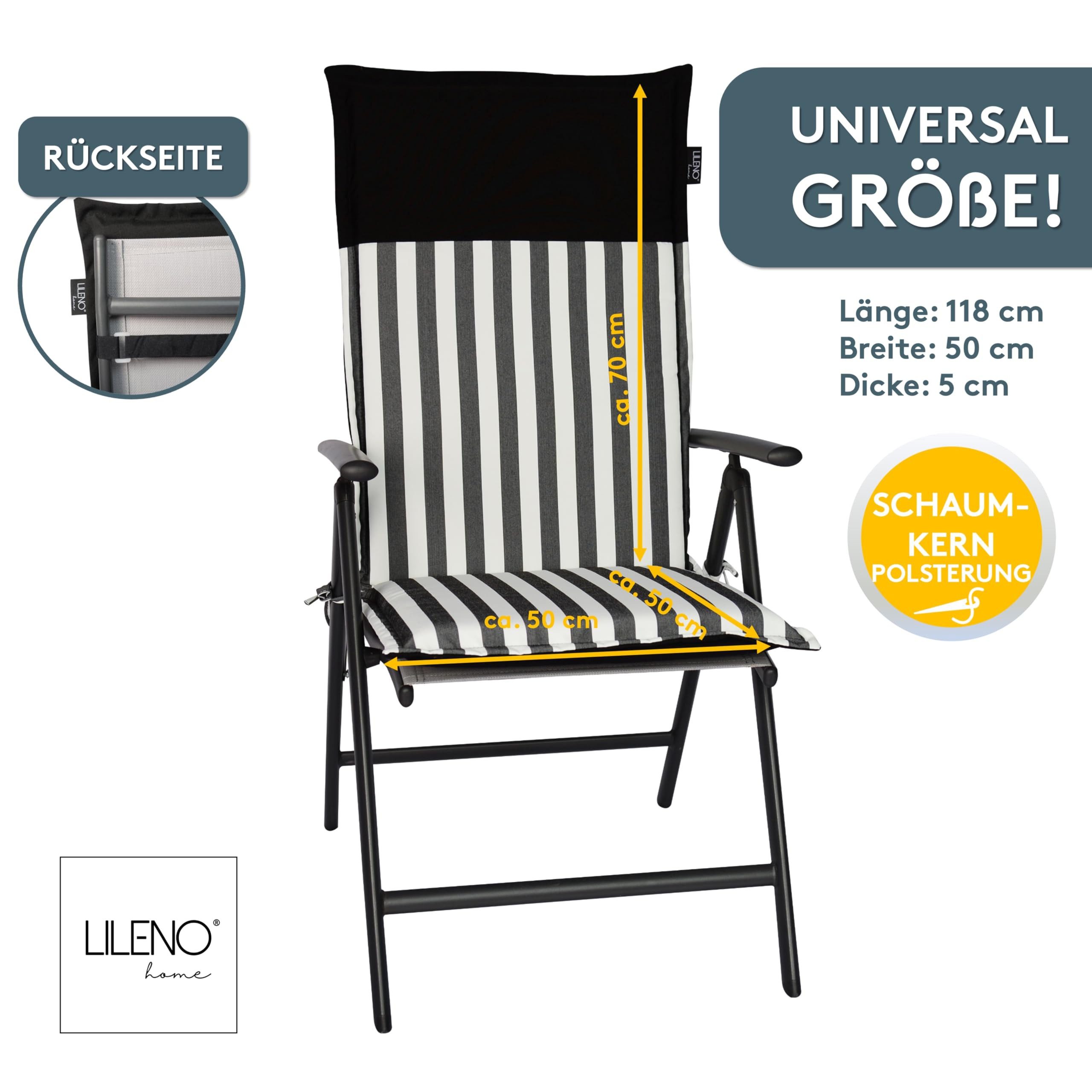 LILENO HOME Hochlehnerauflage Gartenstuhl Auflage, bequeme Sitzauflage für Gartenmöbel, Stuhlkissen, (1 St., 1er Set), Polsterauflage Streifen Schwarz, Sitzpolster für Klappstühle