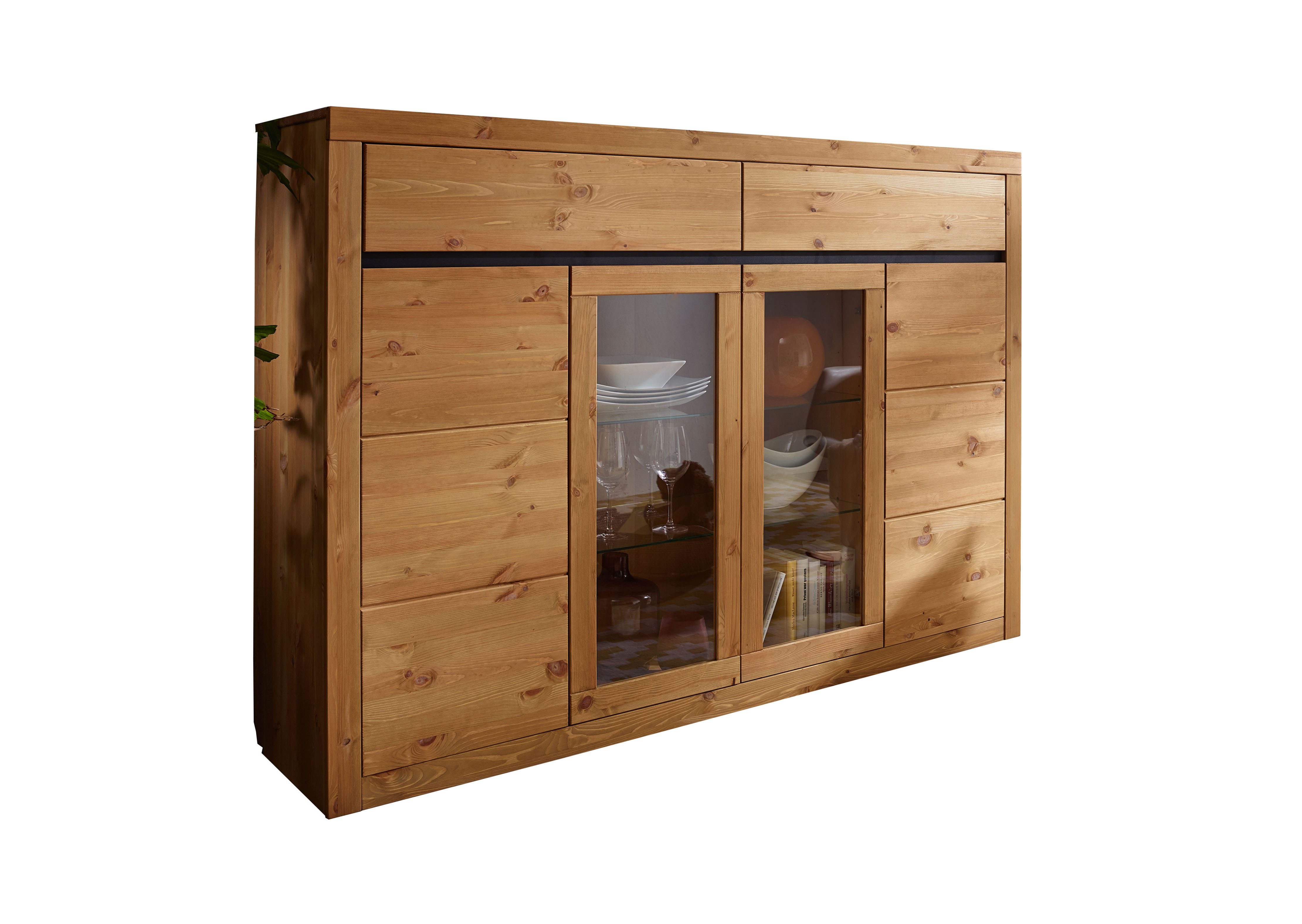 Woodroom Highboard Weimar (177 x 125 x 42 cm), Anrichte, massive Kiefer eichefarbig gebeizt & geölt