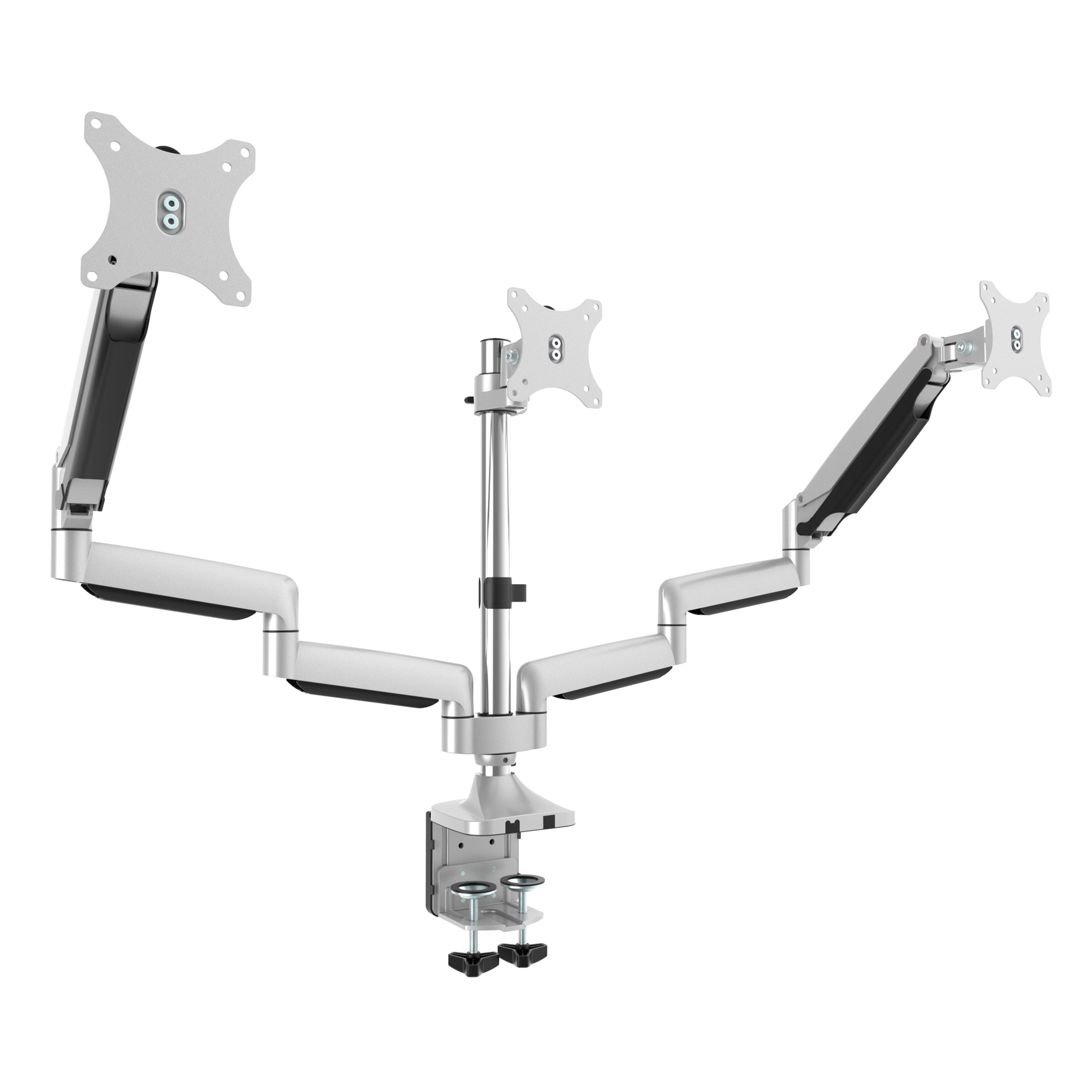 RICOO Monitor-Halterung 3 Monitore Tischhalterung höhenverstellbar schwenkbar neigbar TS9911, (bis 27 Zoll, VESA 75x75 und 100x100, 1-tlg., min. 1 Kg - max. 7 kg, von 32-68 cm (13"-27) Bildschirm-Diagonale, Neigbar +/-90°, Schwenkung des Monitor-Ständer 1