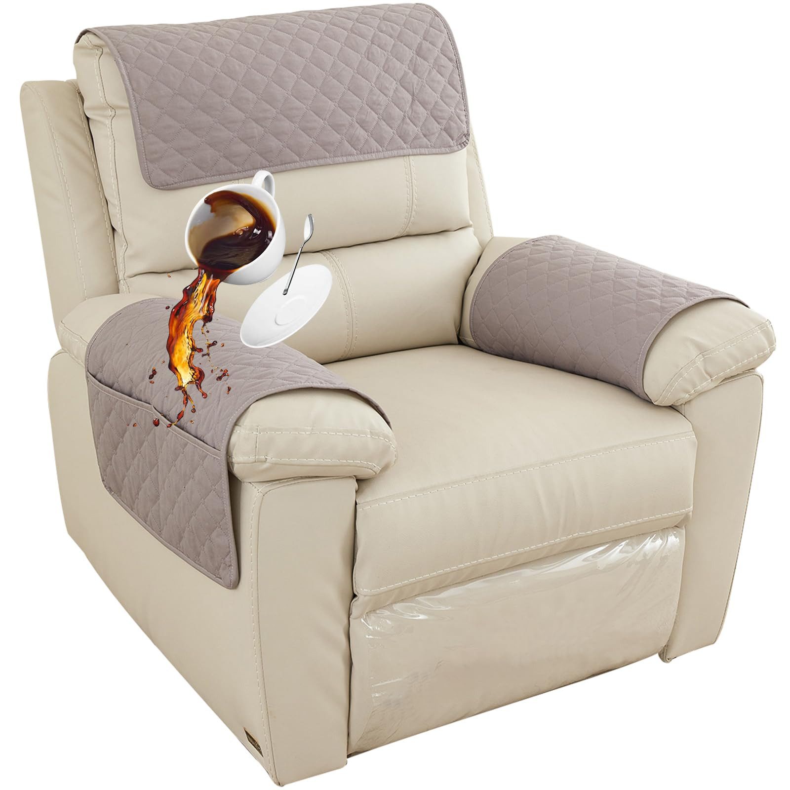 Zyronn Sesselschoner Für Relaxsessel Mit Armlehnen, Sesselbezug Mit Taschen, Wasserdicht & rutschfest Möbelschutz für Sofa, Stuhl von Zyronn